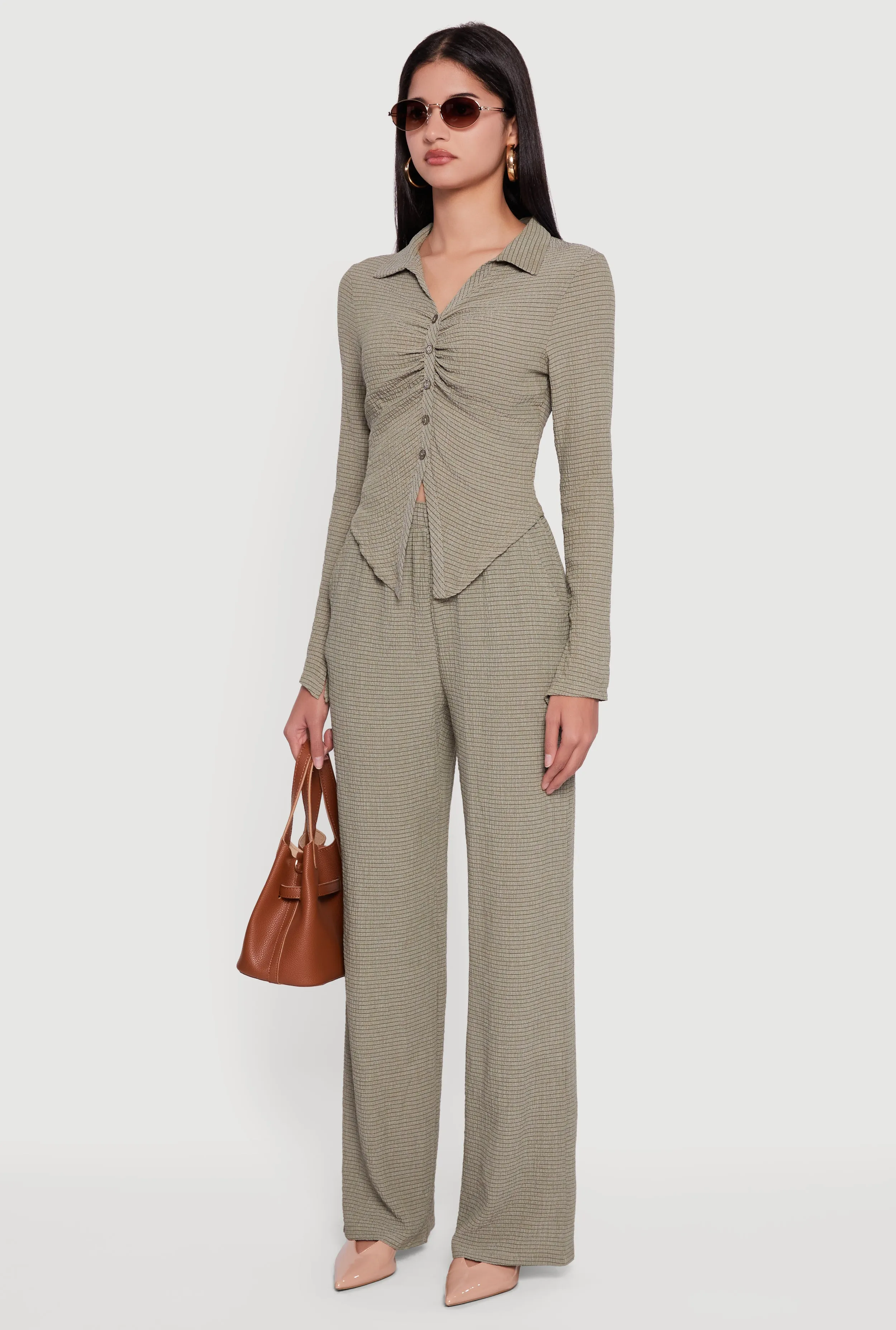 Long Sleeve Seersucker Button Front Shirt sold by Rainbow product image thumbnail 5