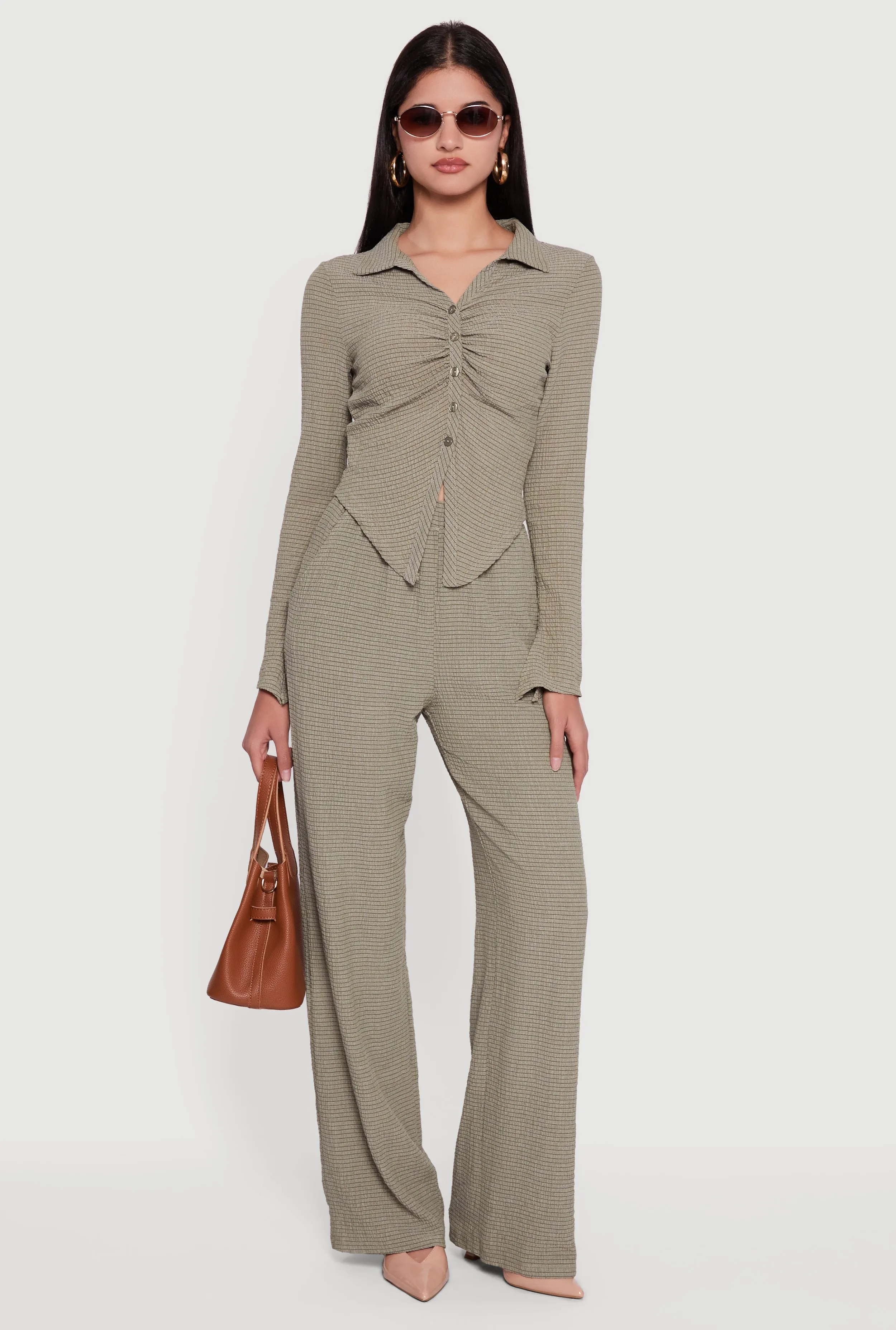 Long Sleeve Seersucker Button Front Shirt sold by Rainbow product image thumbnail 2