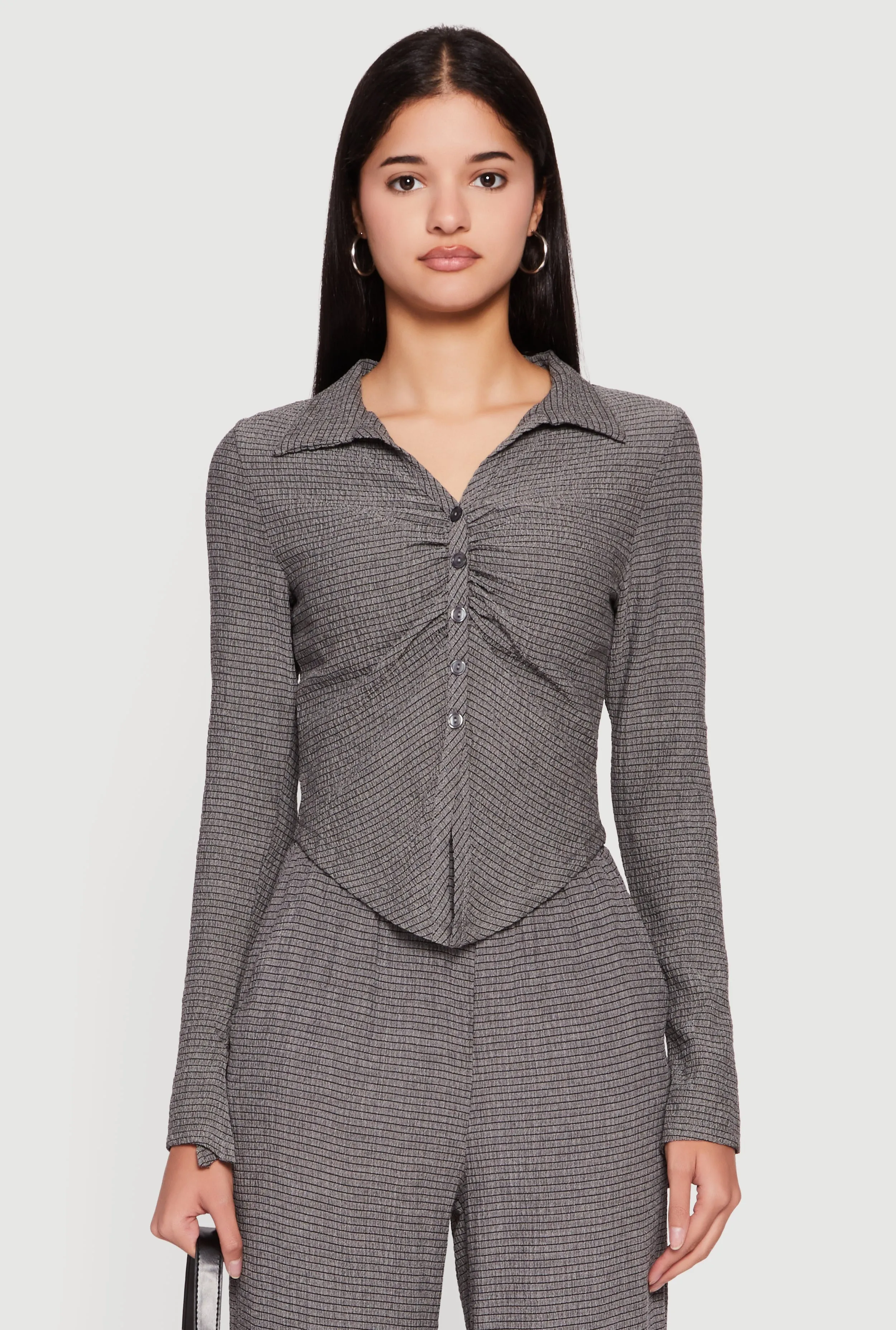 Long Sleeve Seersucker Button Front Shirt sold by Rainbow