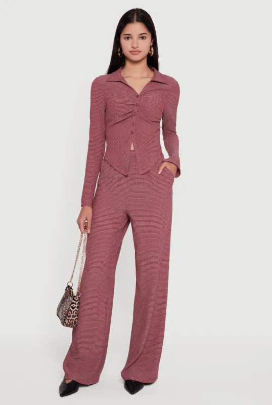 Seersucker High Waisted Pull On Straight Leg Pants sold by Rainbow