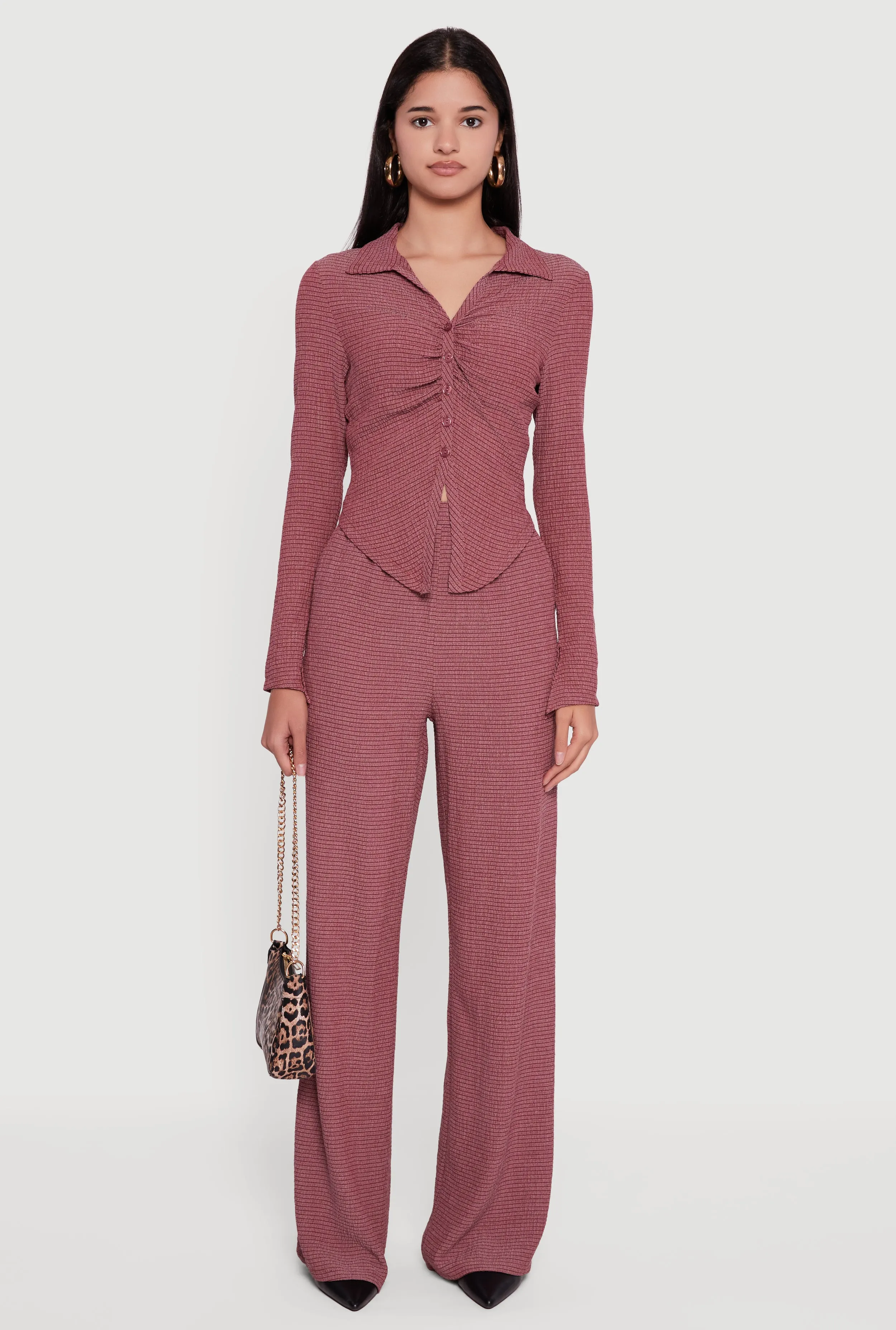 Seersucker High Waisted Pull On Straight Leg Pants sold by Rainbow product image thumbnail 2