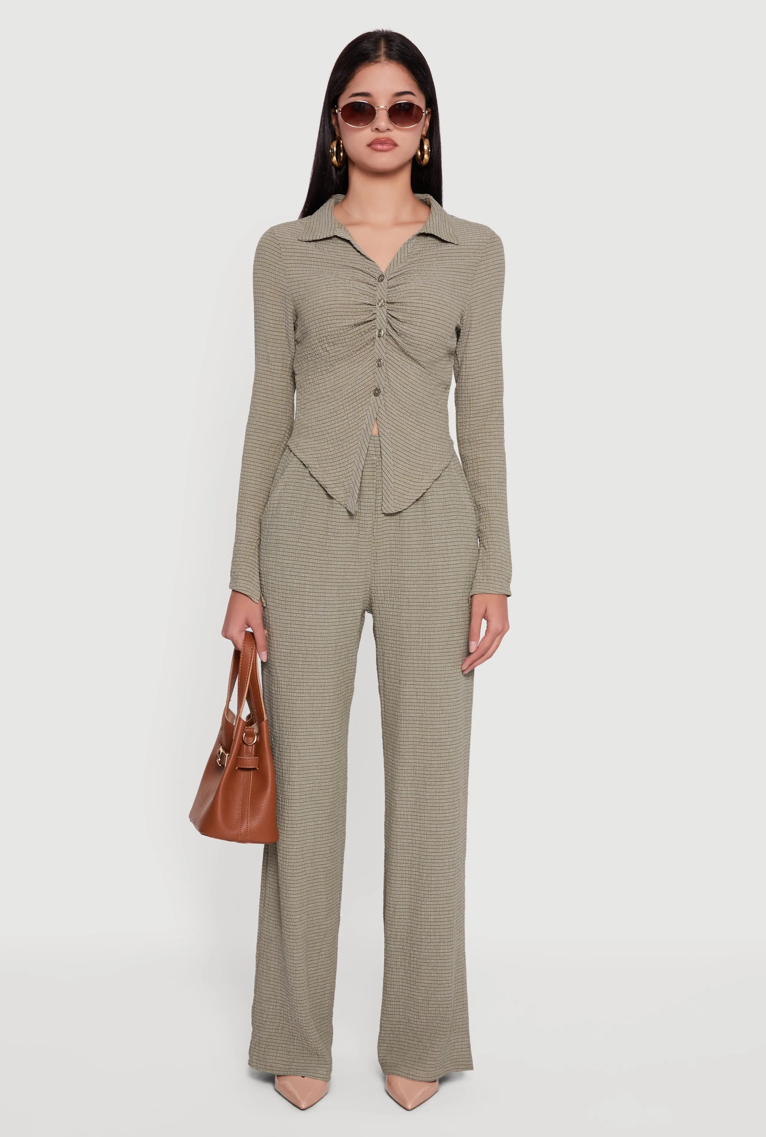 Seersucker High Waisted Pull On Straight Leg Pants sold by Rainbow product image thumbnail 2