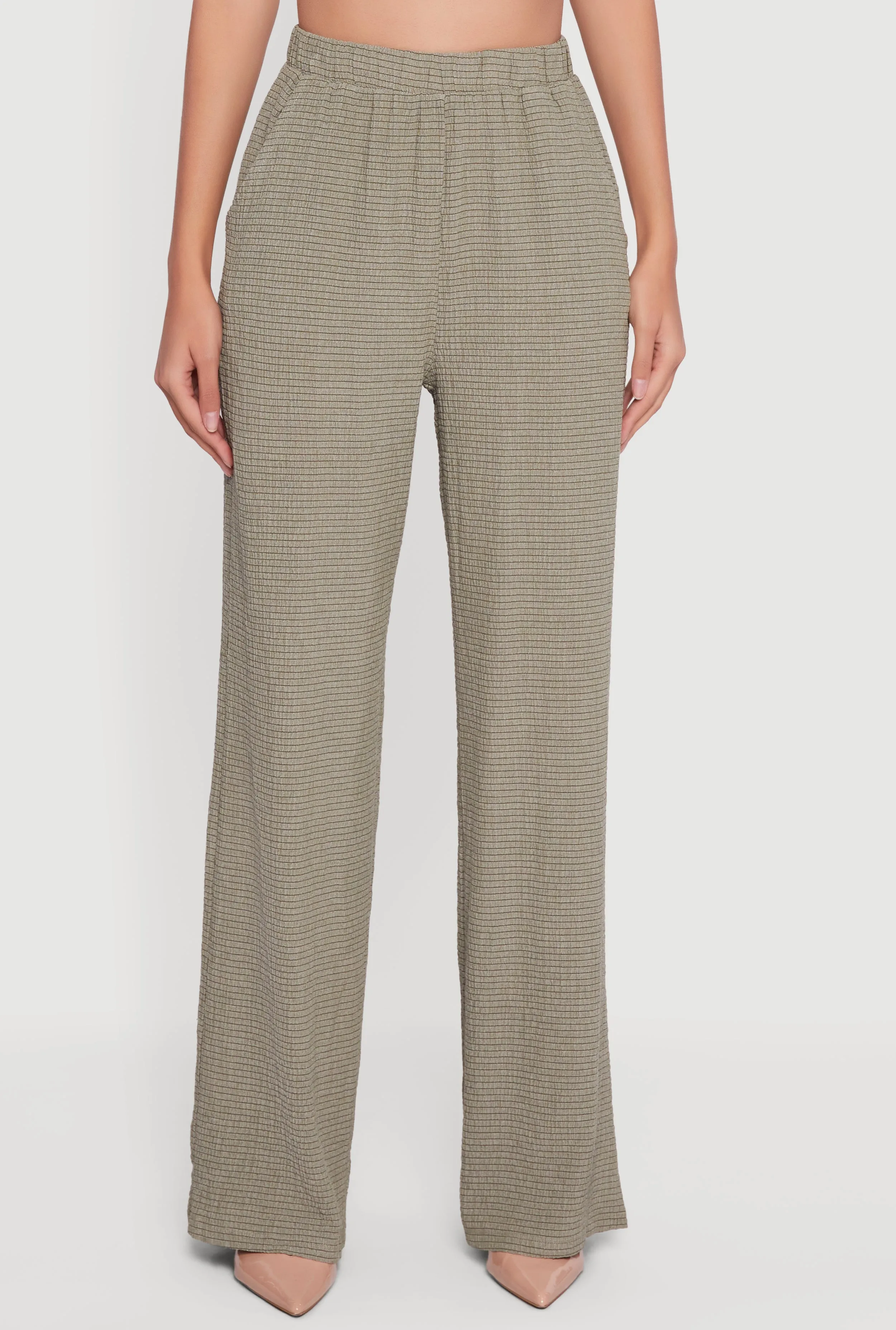 Seersucker High Waisted Pull On Straight Leg Pants sold by Rainbow product image thumbnail 3