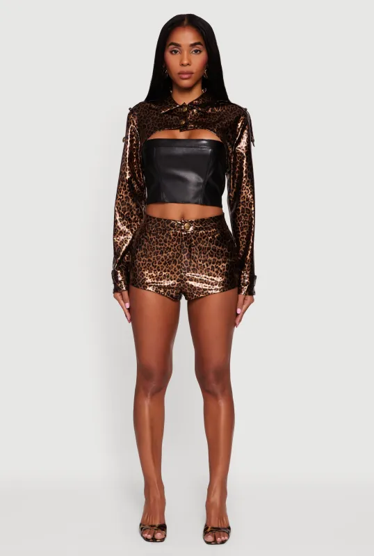Leopard Print Faux Leather Micro Shorts sold by Rainbow