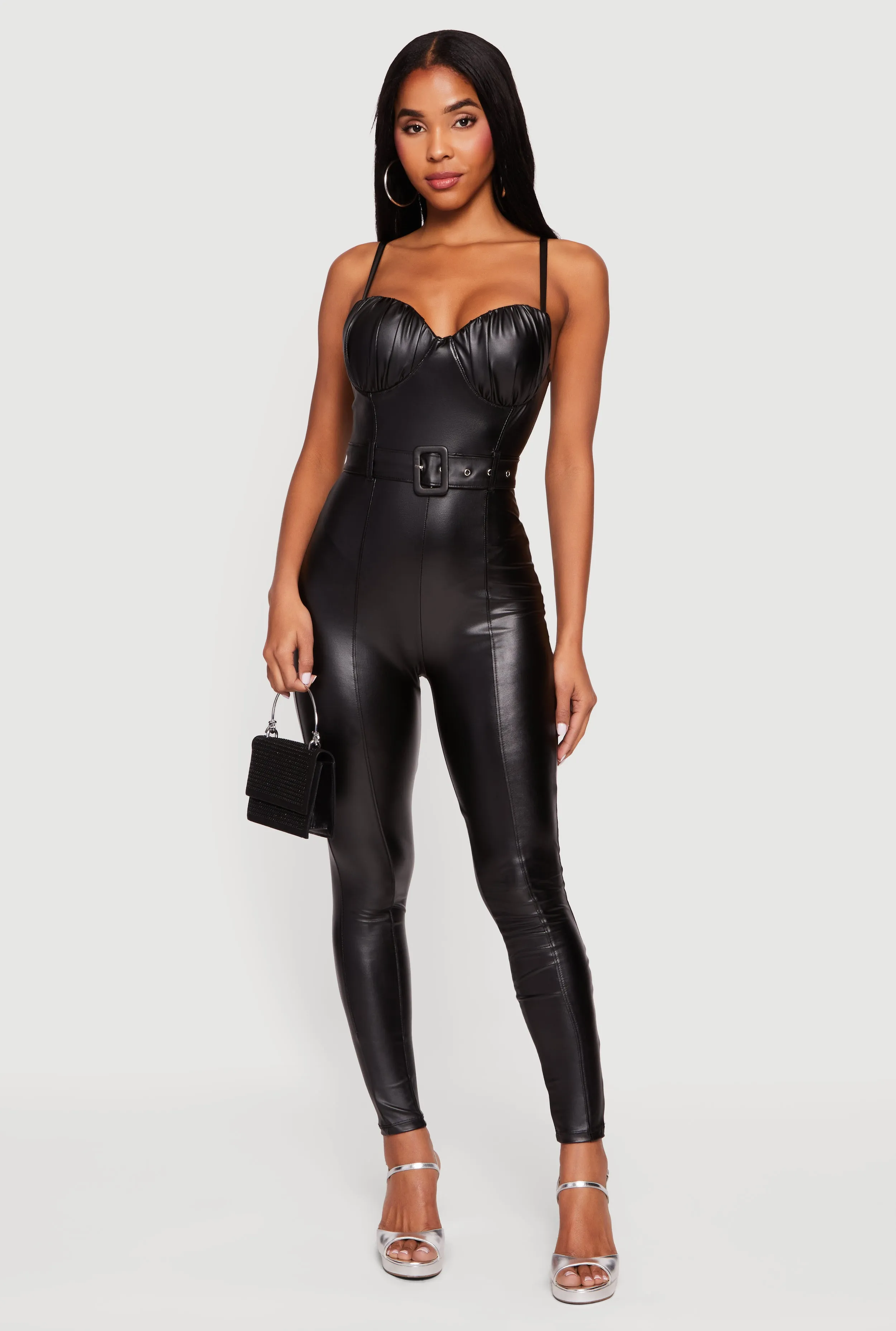 Faux Leather Belted Bustier Jumpsuit sold by Rainbow