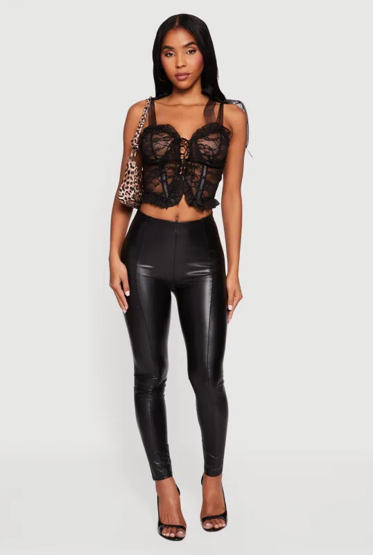 Floral Lace Up Front Tie Strap Cropped Corset Top sold by Rainbow