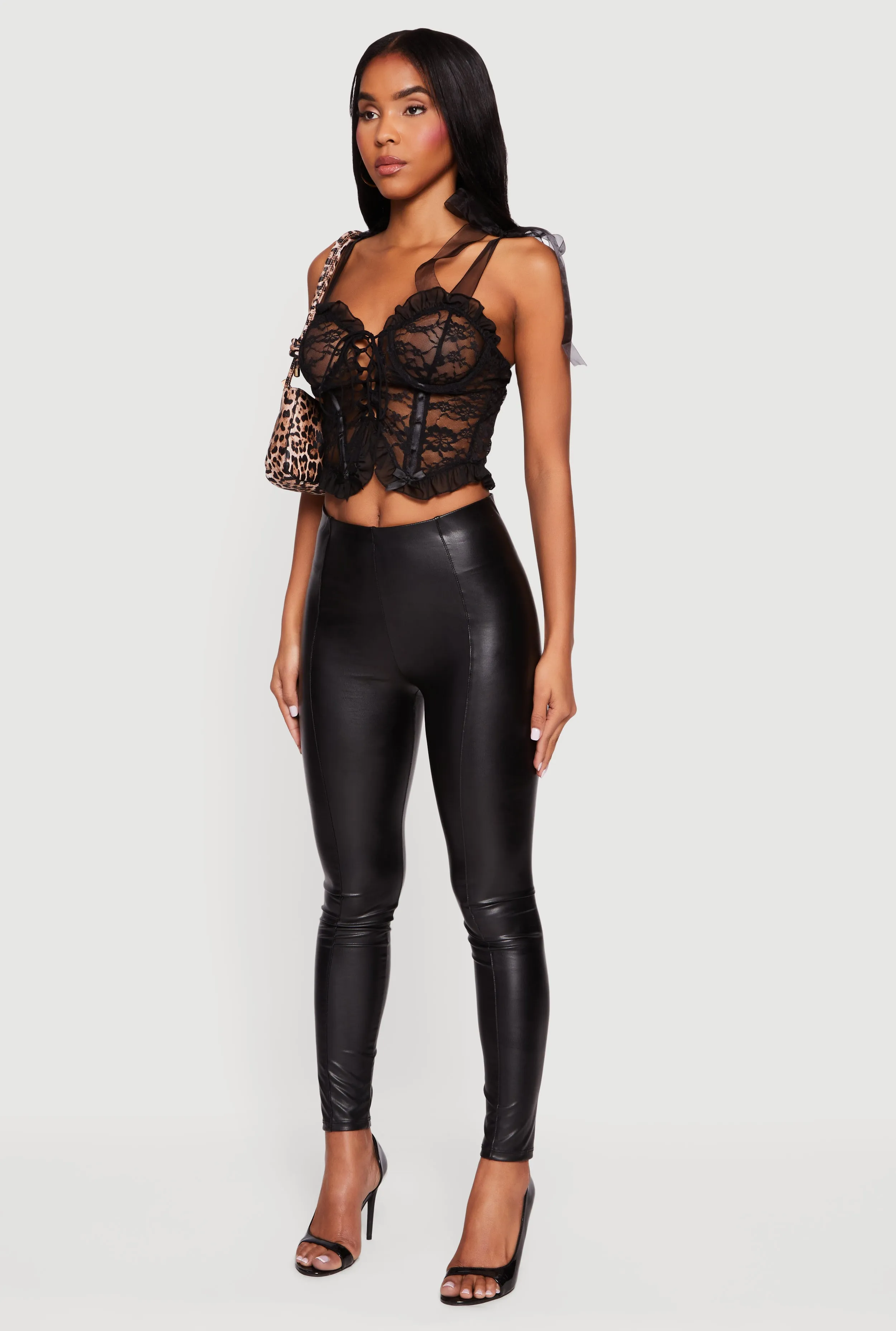 Floral Lace Up Front Tie Strap Cropped Corset Top sold by Rainbow product image thumbnail 5