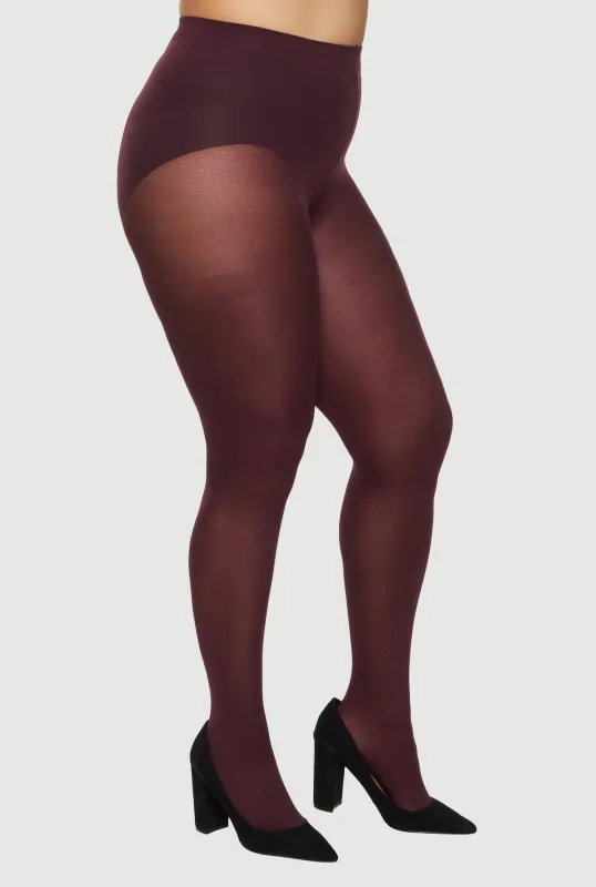 Plus Size Solid Opaque Footed Tights sold by Rainbow