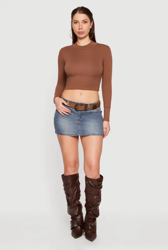 Mineral Wash Denim Mini Skirt with Belt sold by Rainbow