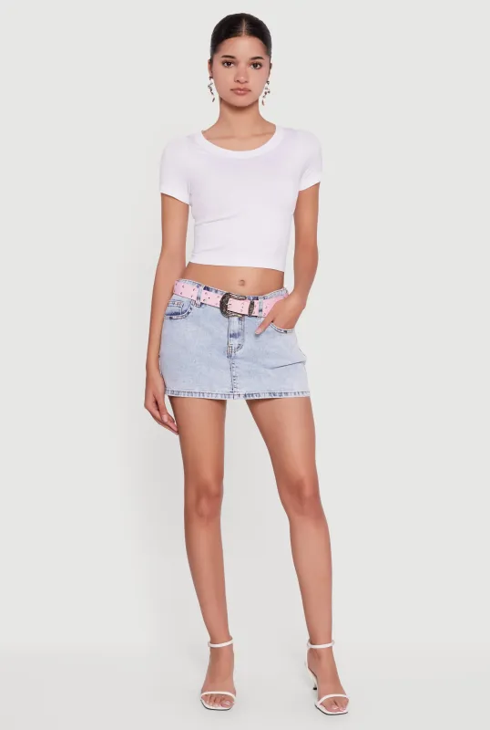 Almost Famous Belted Denim Mini Skirt sold by Rainbow