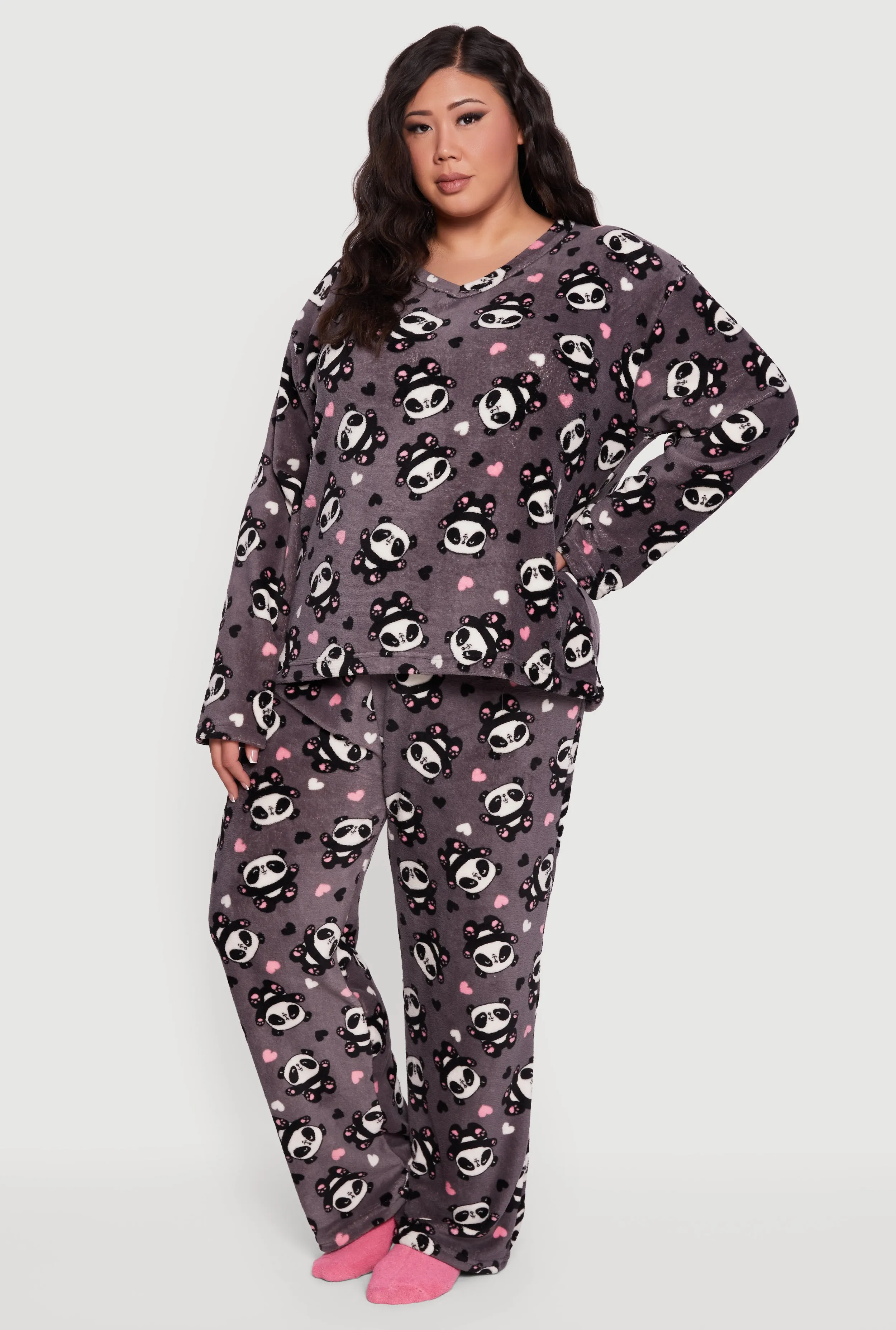 Plus Size Panda Print Pajama Top and Pants with Socks Set sold by Rainbow product image thumbnail 2