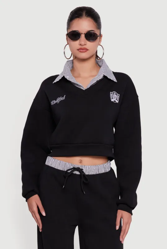 New York Embroidered Cropped Layered Look Sweatshirt sold by Rainbow