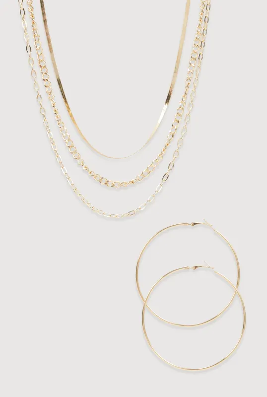 Layered Look Chain Necklace and Hoop Earrings sold by Rainbow