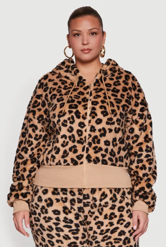 Plus Size Zip Front Faux Fur Hoodie sold by Rainbow