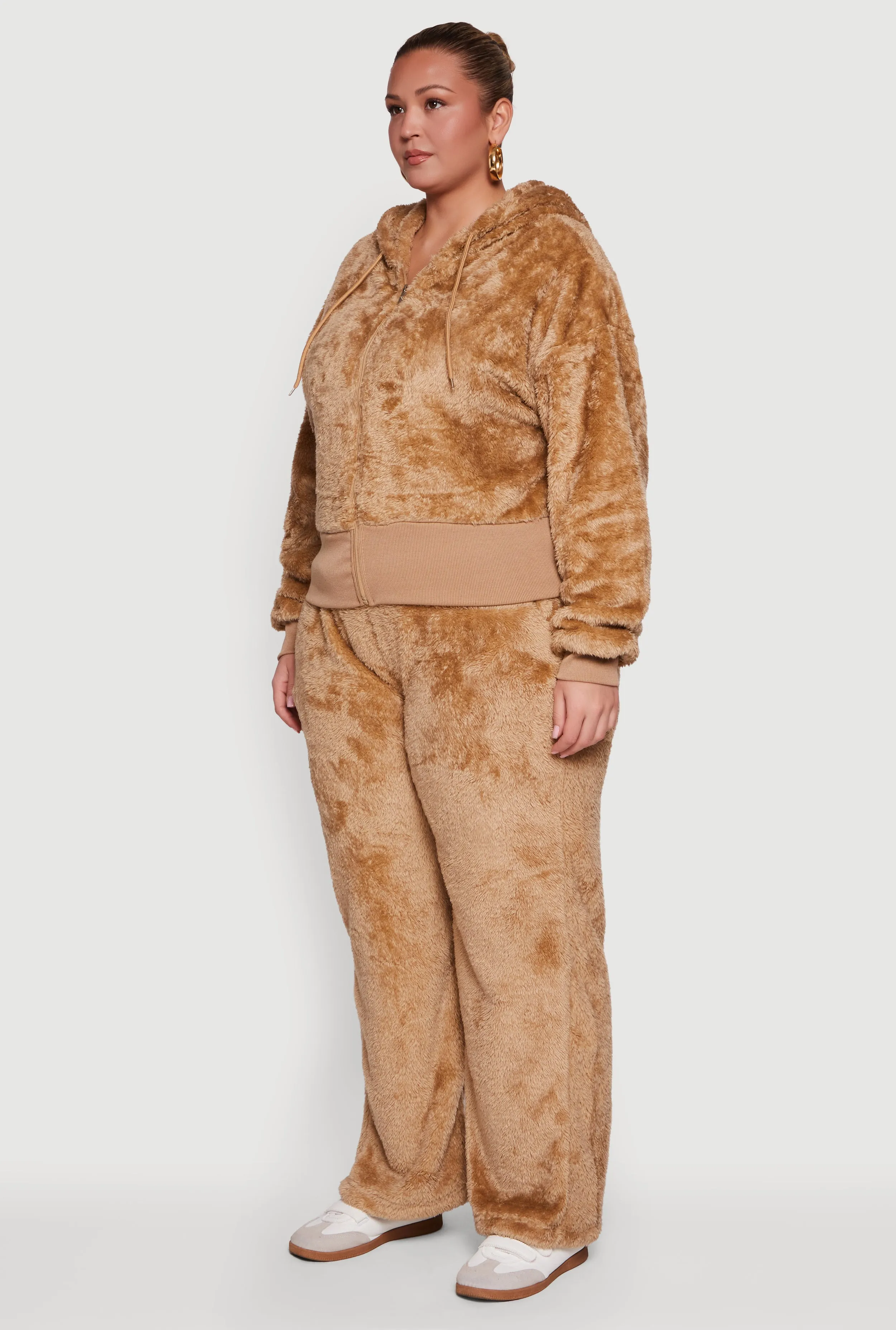 Plus Size Zip Front Faux Fur Hoodie sold by Rainbow product image thumbnail 5