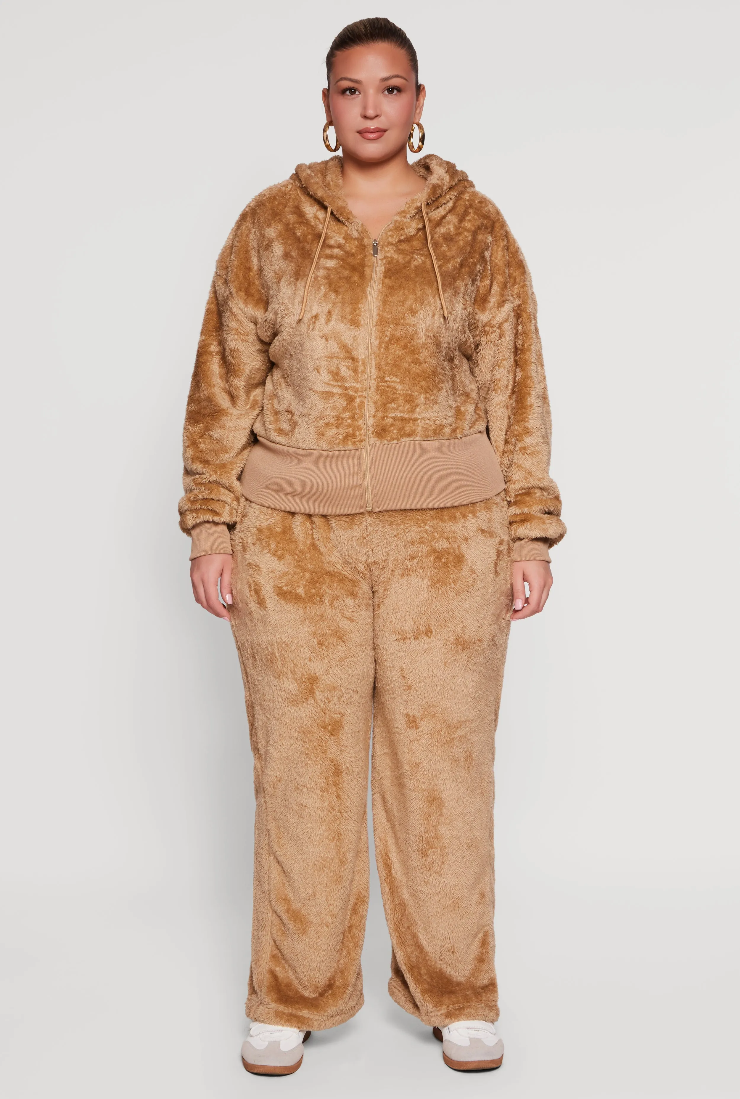 Plus Size Zip Front Faux Fur Hoodie sold by Rainbow product image thumbnail 2