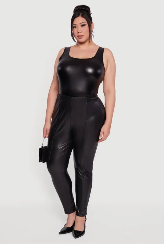 Plus Size Pintuck Pull On Faux Leather Leggings sold by Rainbow