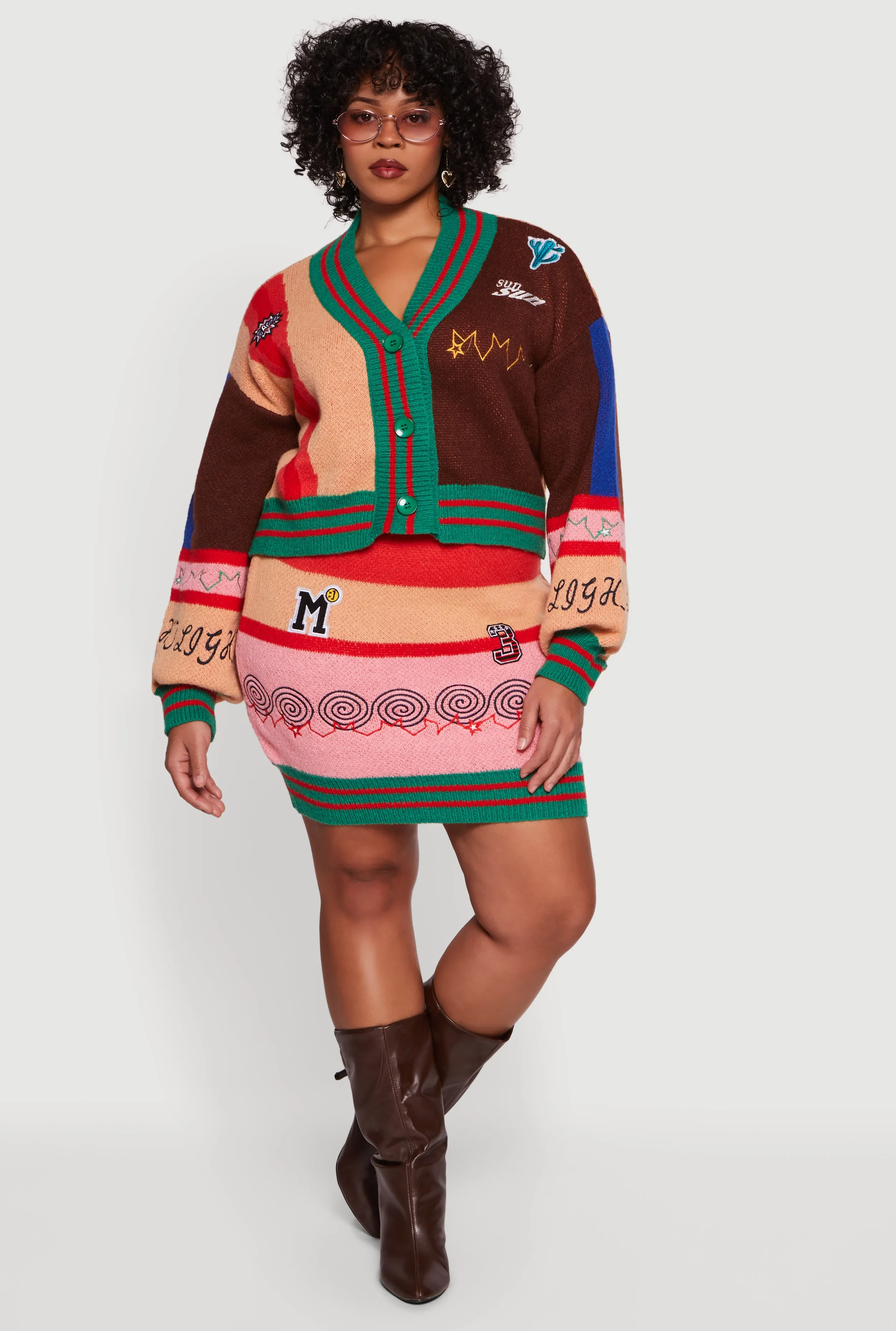 Plus Size Graphic Patch Color Blocked Knitted Mini Skirt sold by Rainbow product image thumbnail 3