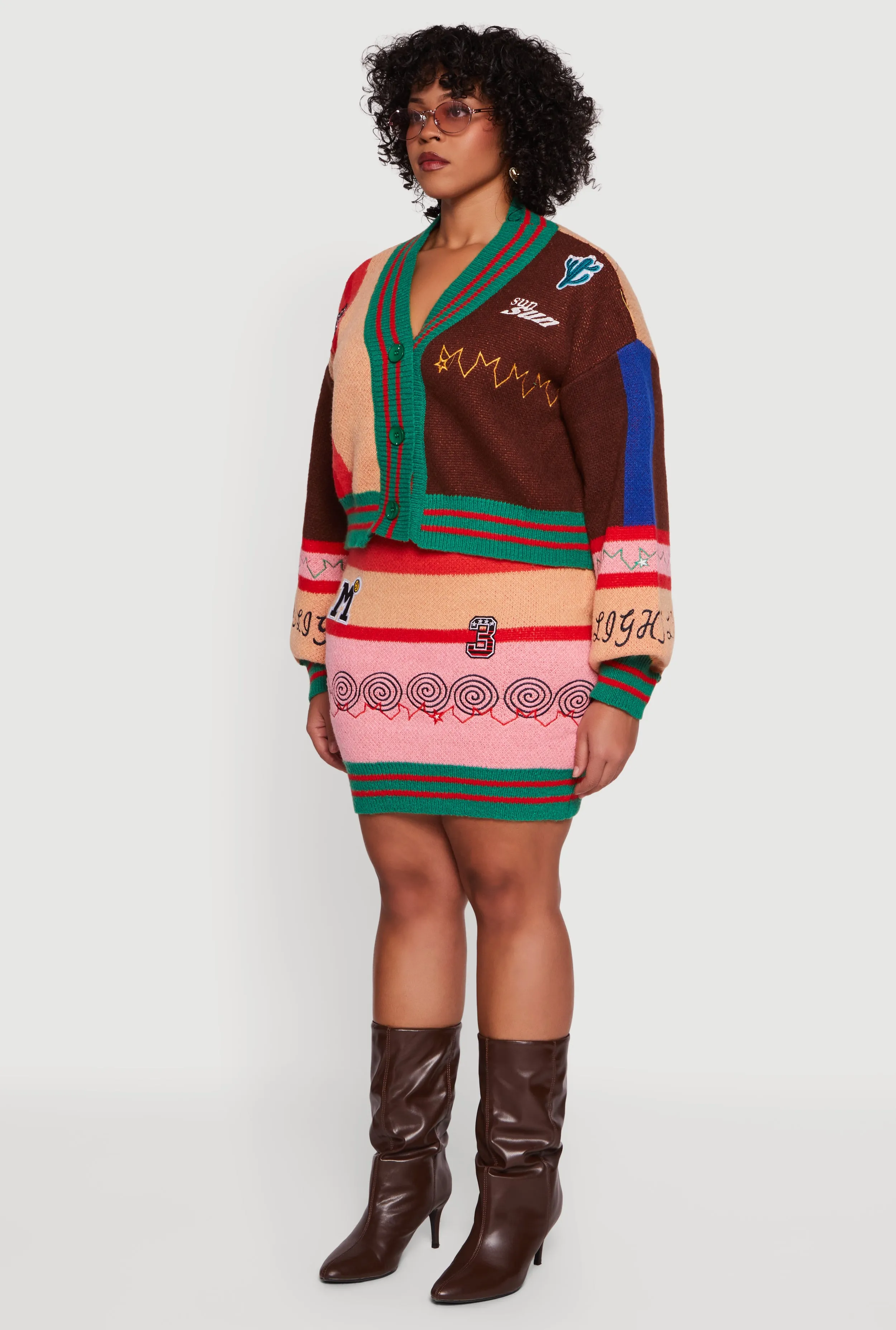 Plus Size Graphic Patch Color Blocked Cardigan sold by Rainbow product image thumbnail 5