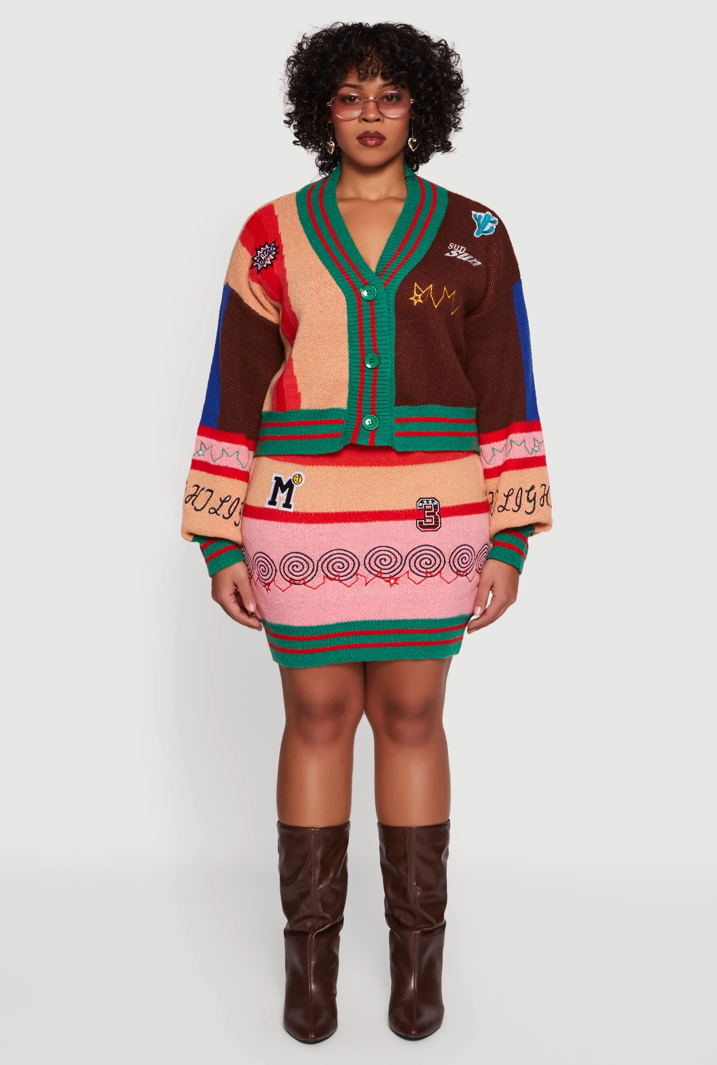 Plus Size Graphic Patch Color Blocked Cardigan sold by Rainbow product image thumbnail 2