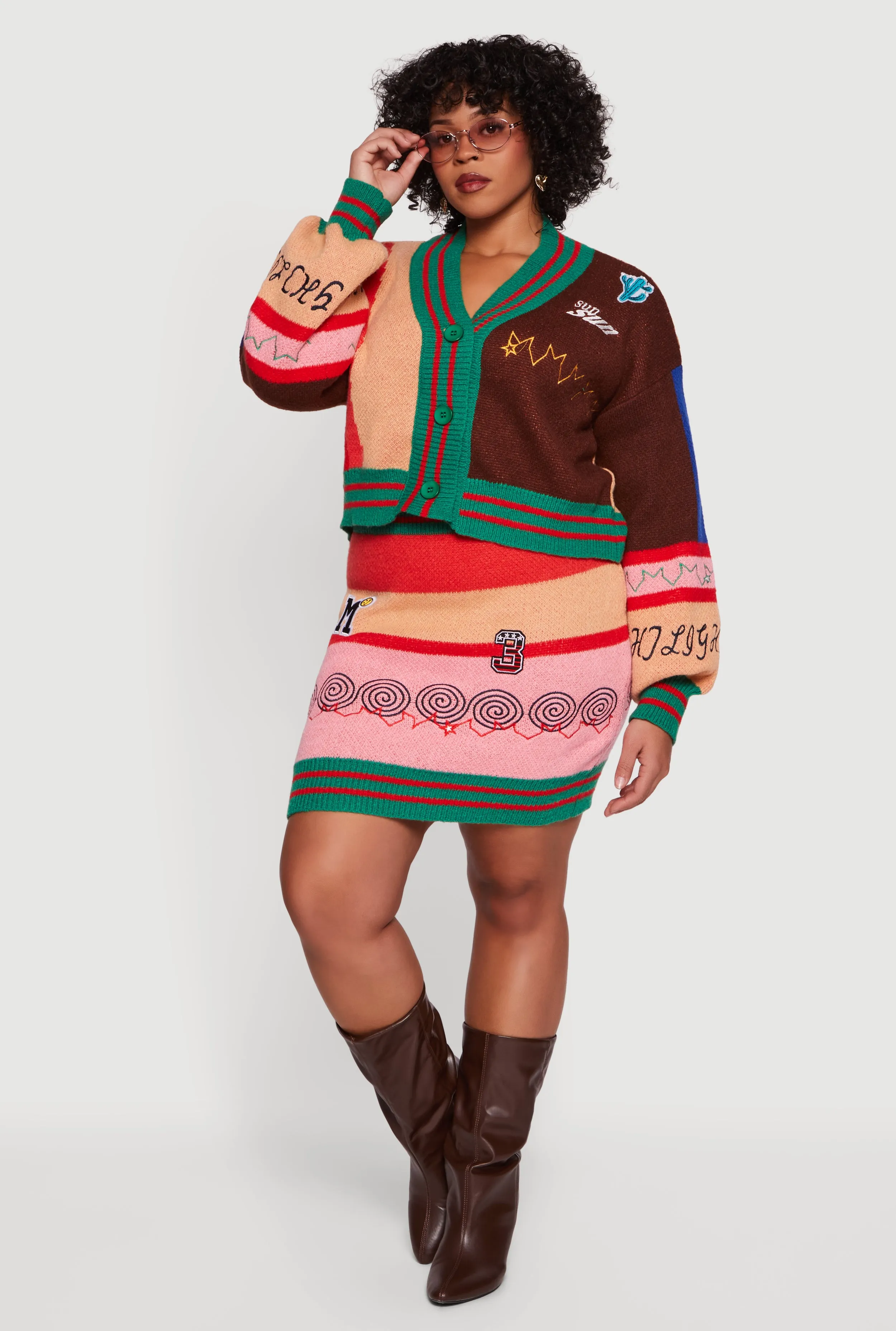 Plus Size Graphic Patch Color Blocked Cardigan sold by Rainbow product image thumbnail 3