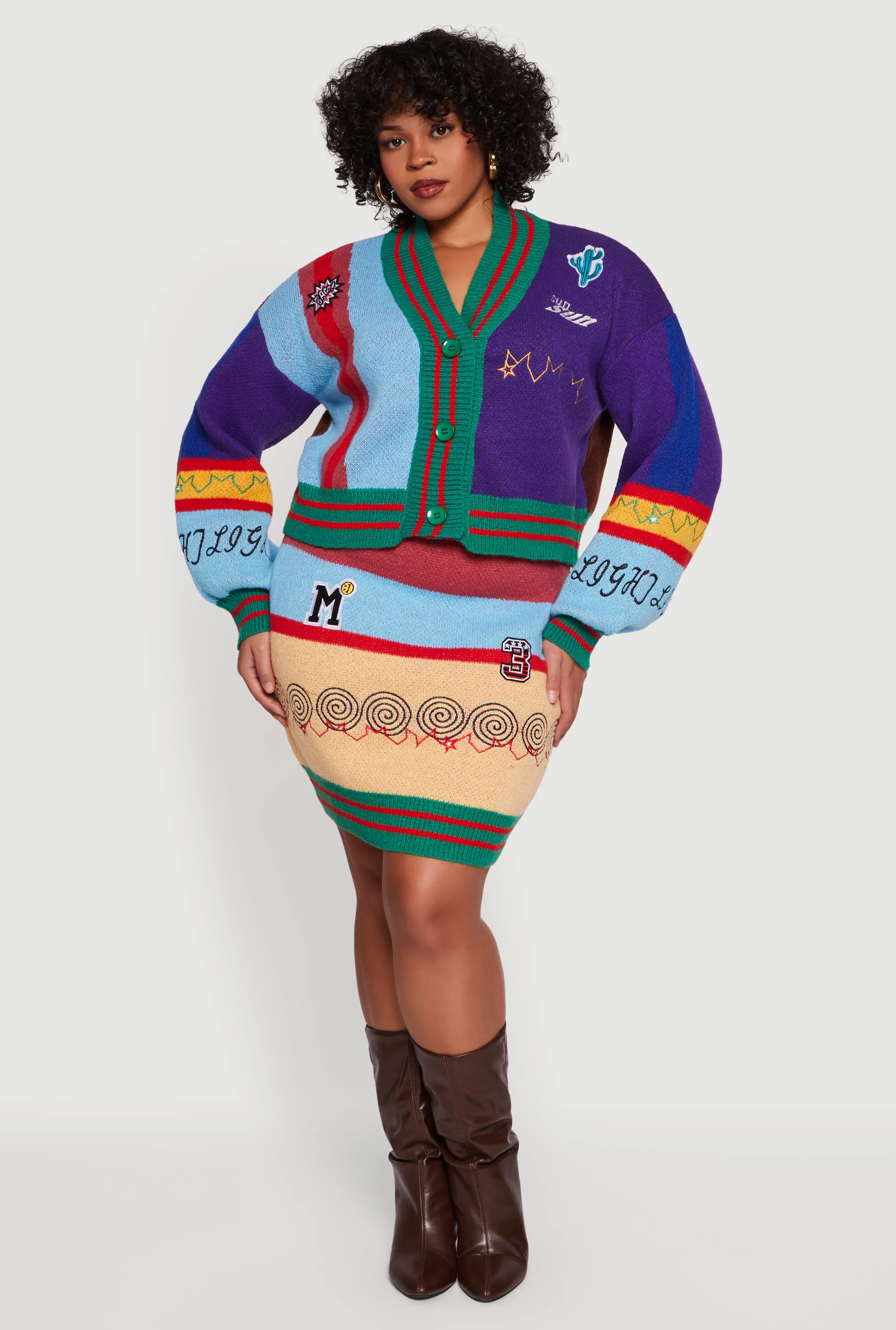 Plus Size Graphic Patch Color Blocked Cardigan sold by Rainbow product image thumbnail 3