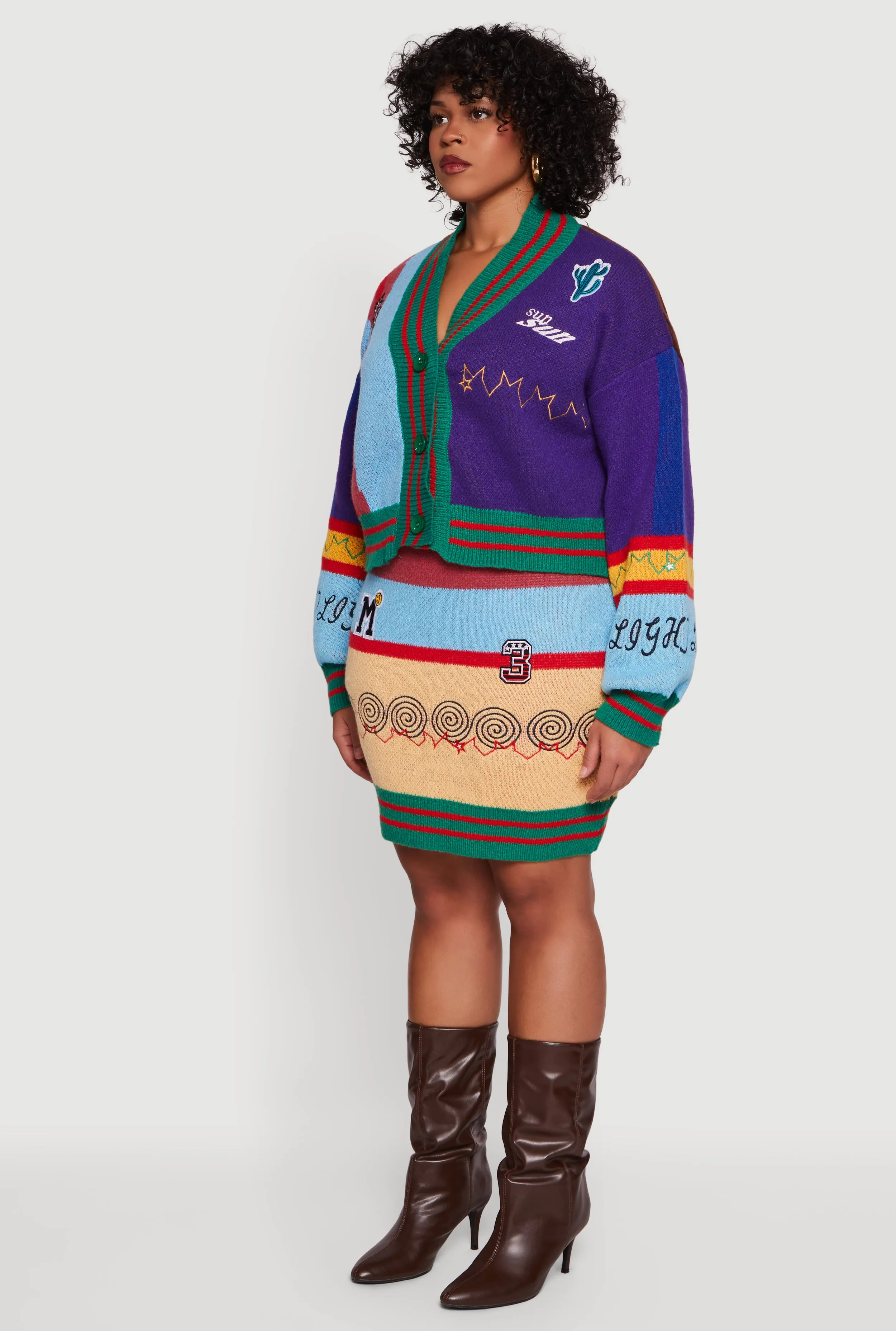 Plus Size Graphic Patch Color Blocked Cardigan sold by Rainbow product image thumbnail 5