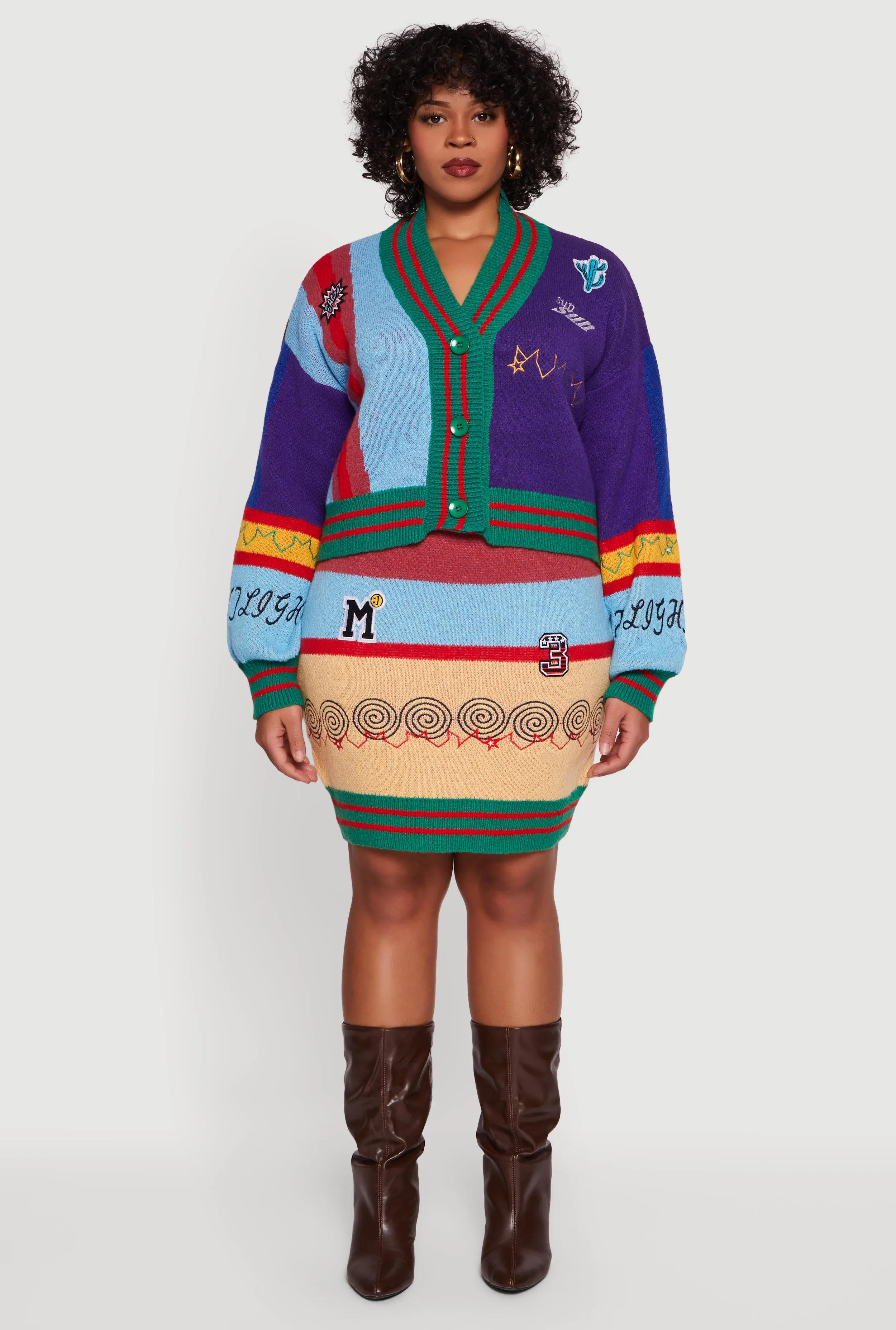 Plus Size Graphic Patch Color Blocked Cardigan sold by Rainbow product image thumbnail 2