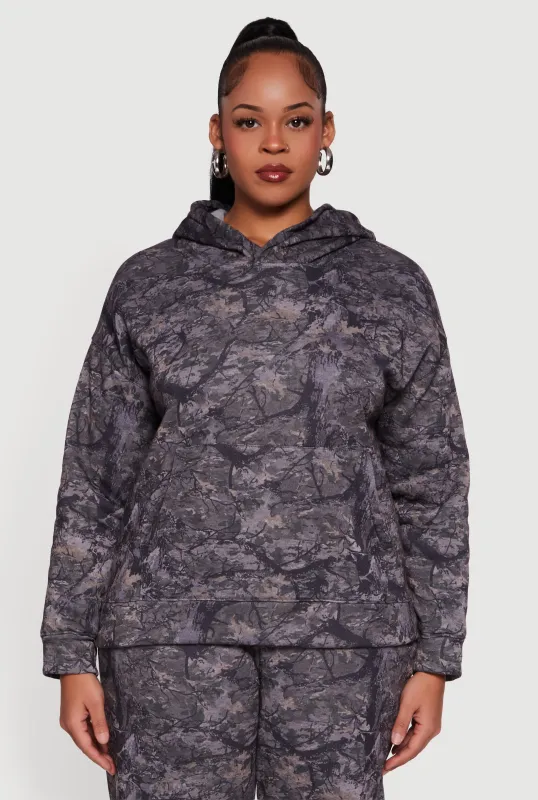 Plus Size Hunter Camo Fleece Pullover Hoodie sold by Rainbow