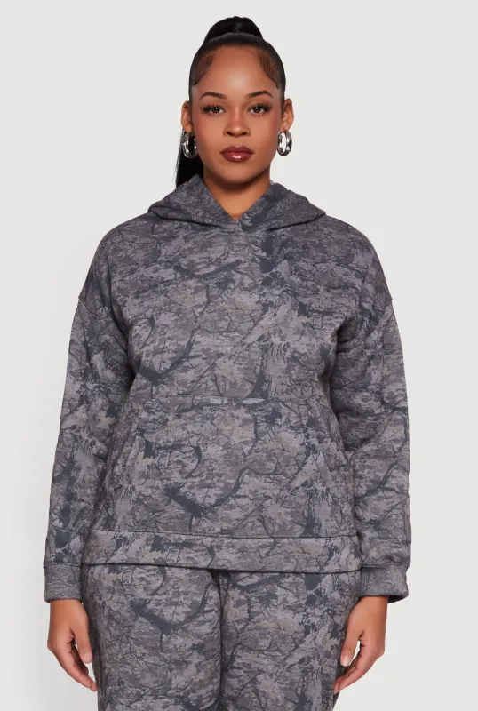 Plus Size Hunter Camo Fleece Pullover Hoodie sold by Rainbow