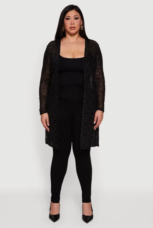 Plus Size Patterned Velvet Burnout Mesh Duster sold by Rainbow