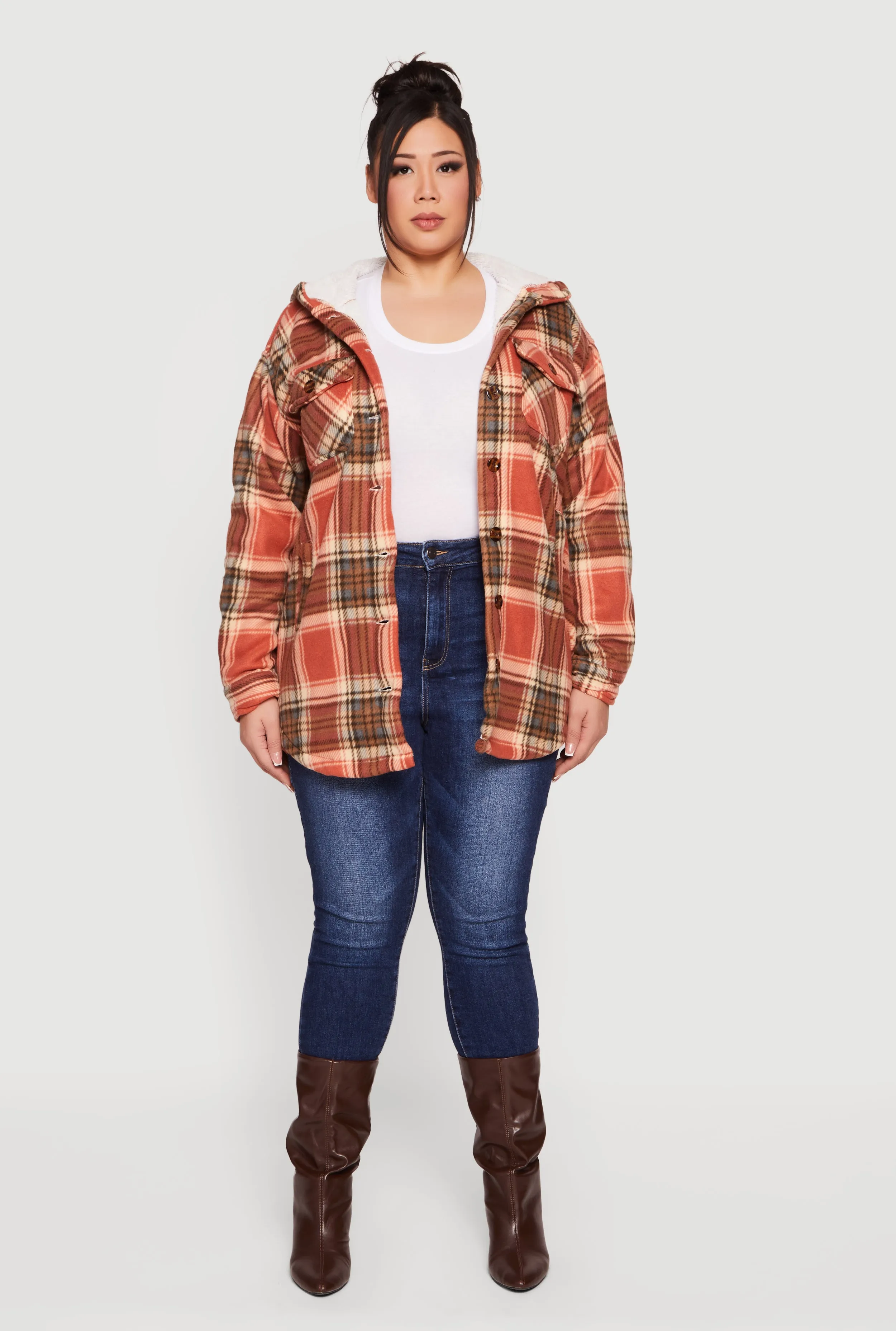 Plus Size Plaid Sherpa Lined Hooded Fleece Shacket sold by Rainbow product image thumbnail 3