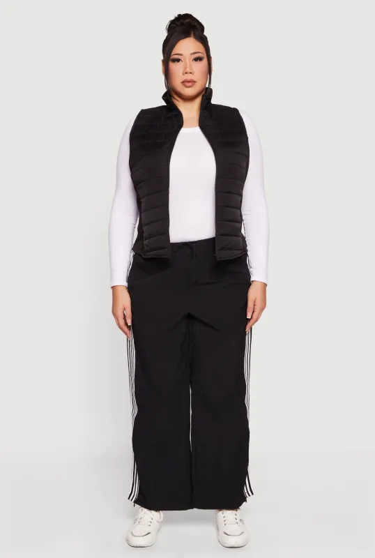 Plus Size Fleece Lined Side Detail Nylon Puffer Vest sold by Rainbow