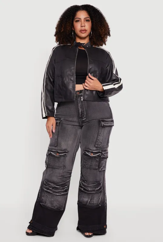 Plus Size Ombre Acid Wash Flare Leg Cargo Jeans sold by Rainbow