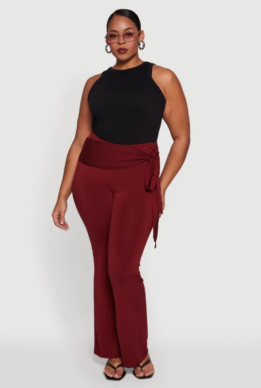 Plus Size High Waisted Flare Dress Pants with Side Tie sold by Rainbow