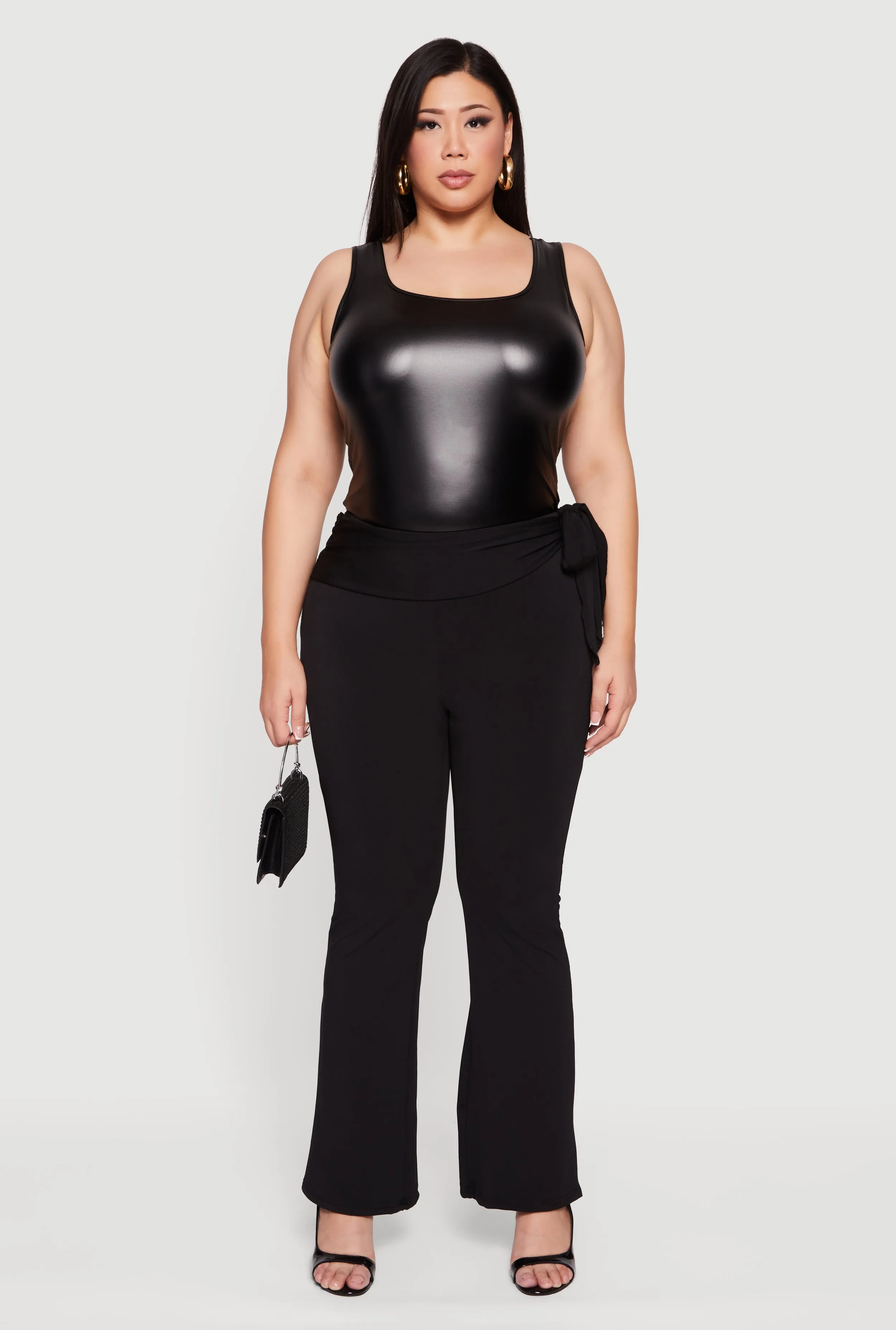 Plus Size High Waisted Flare Dress Pants with Side Tie sold by Rainbow