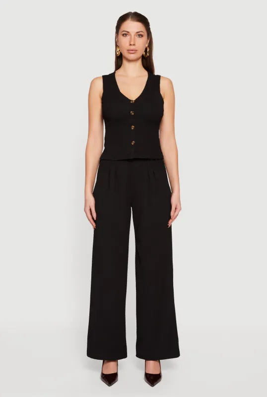 High Waisted Wide Leg Textured Knit Dress Pants sold by Rainbow