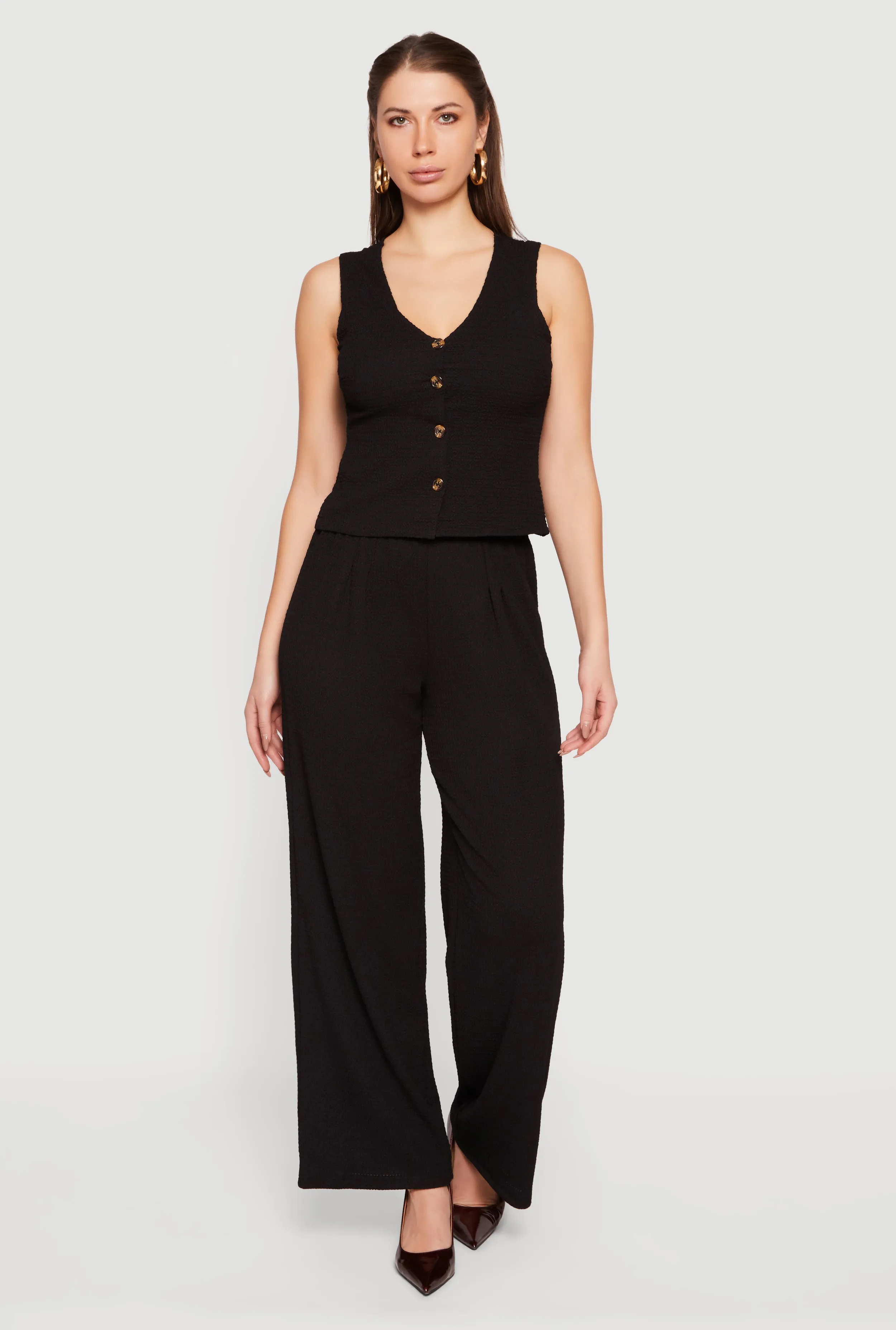 High Waisted Wide Leg Textured Knit Dress Pants sold by Rainbow product image thumbnail 2