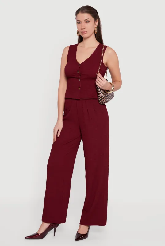 High Waisted Wide Leg Textured Knit Dress Pants sold by Rainbow