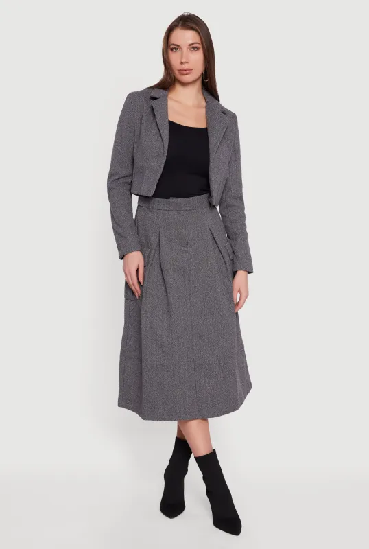 Herringbone Tweed Cargo Pocket Pleated Skirt sold by Rainbow