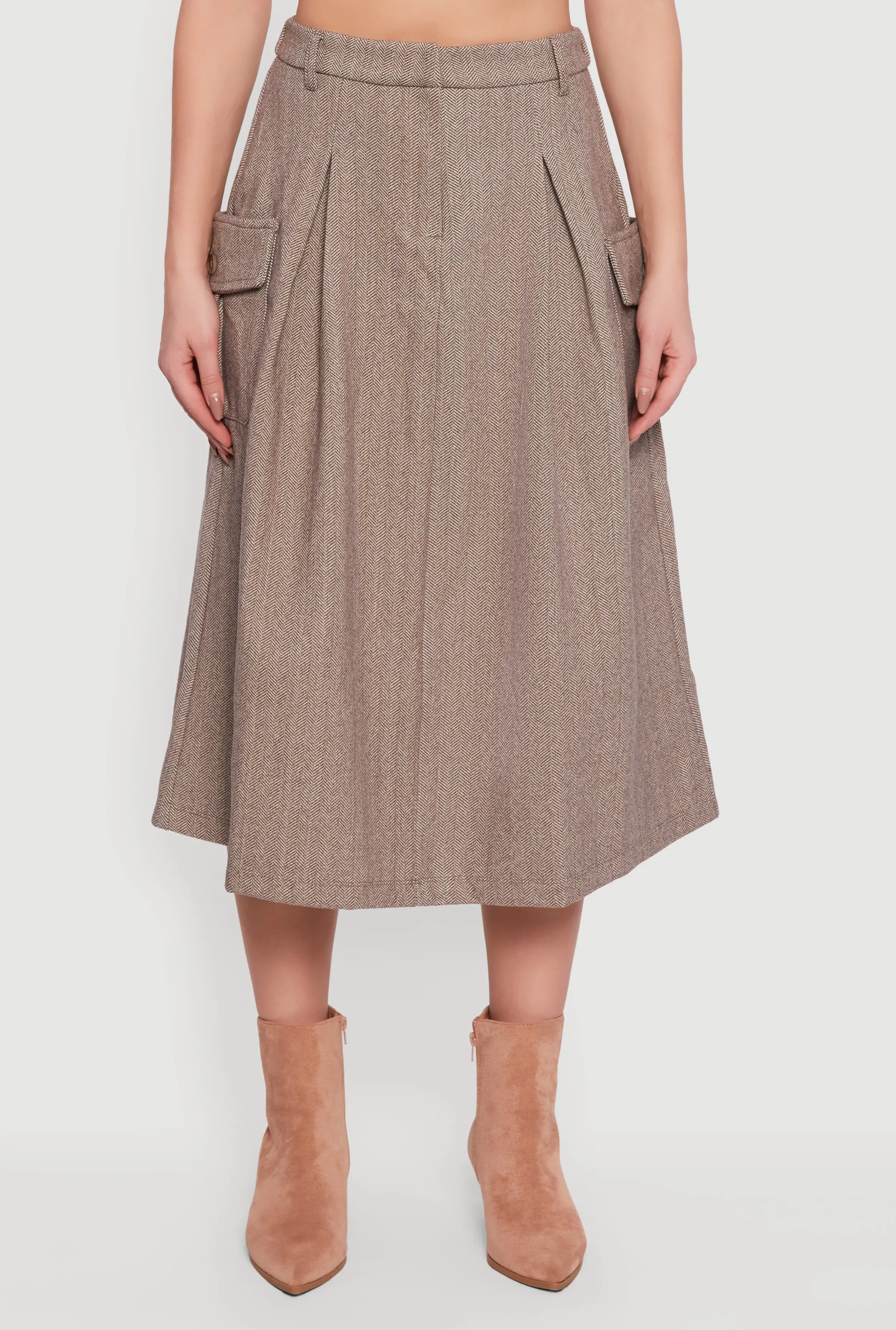 Herringbone Tweed Cargo Pocket Pleated Skirt sold by Rainbow product image thumbnail 3