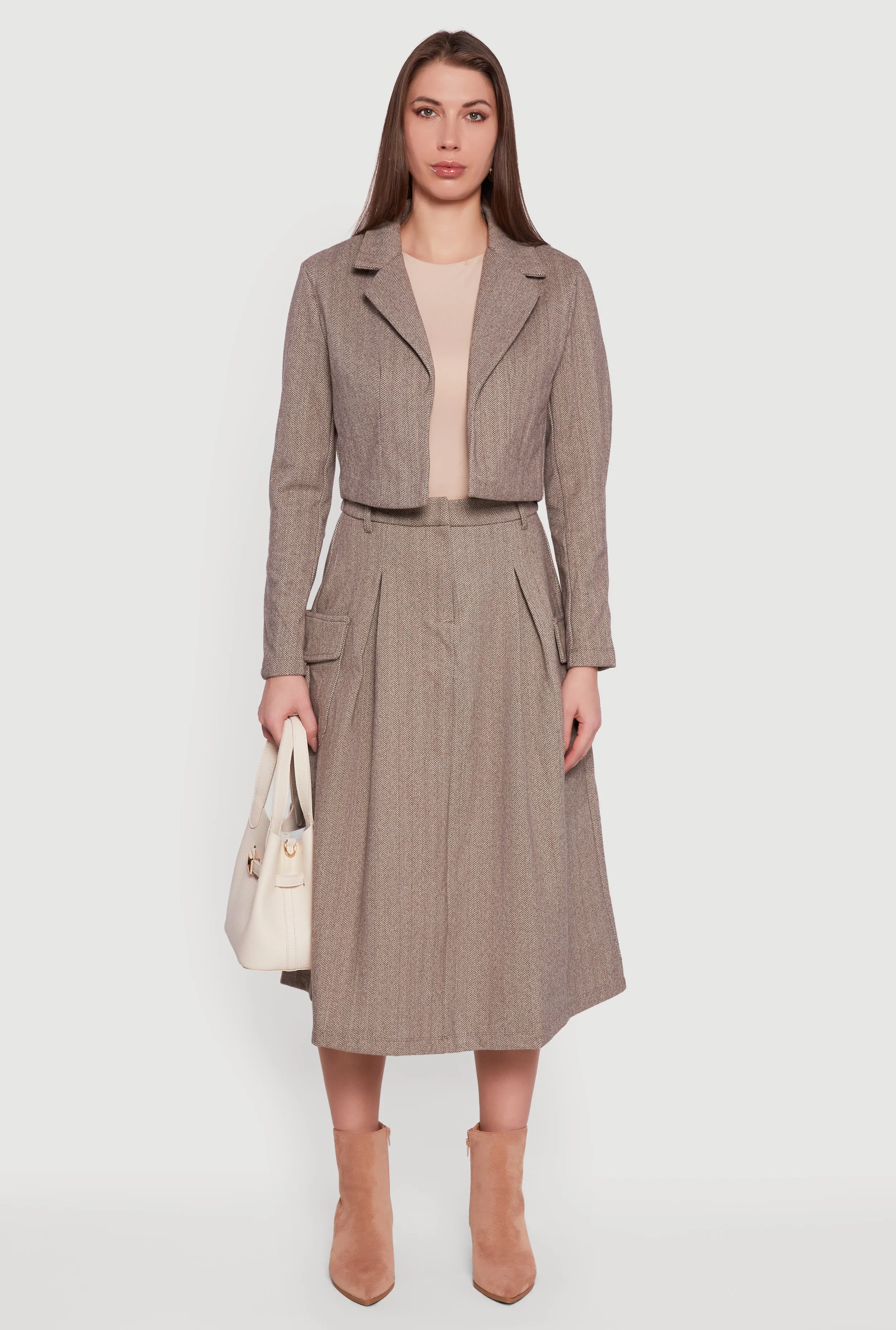 Herringbone Tweed Cargo Pocket Pleated Skirt sold by Rainbow product image thumbnail 2