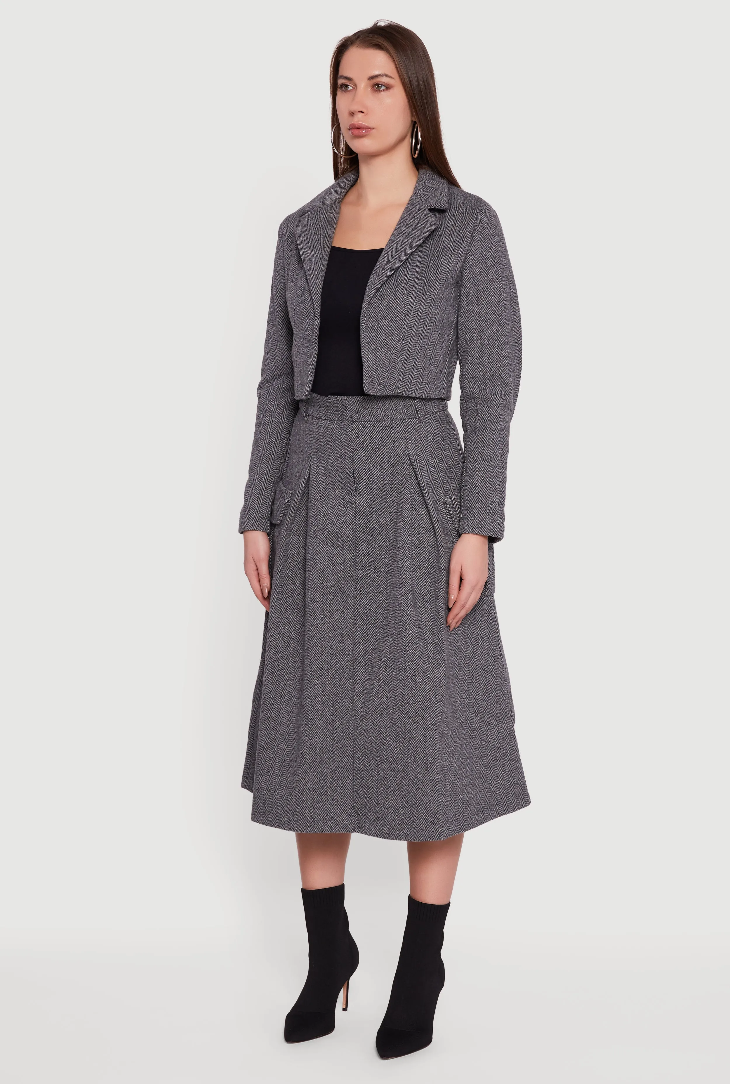 Cropped Open Front Herringbone Blazer sold by Rainbow product image thumbnail 5