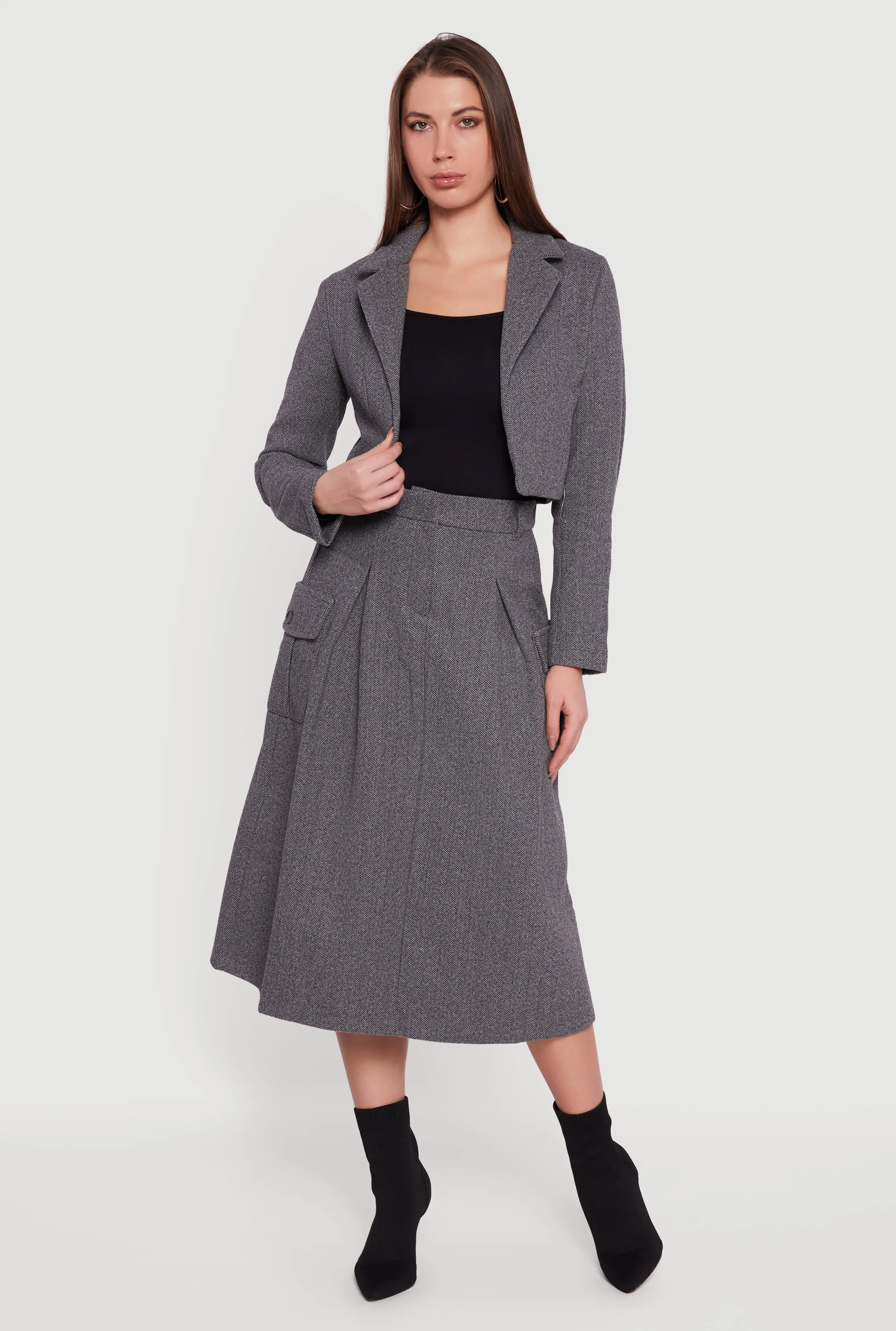 Cropped Open Front Herringbone Blazer sold by Rainbow product image thumbnail 2