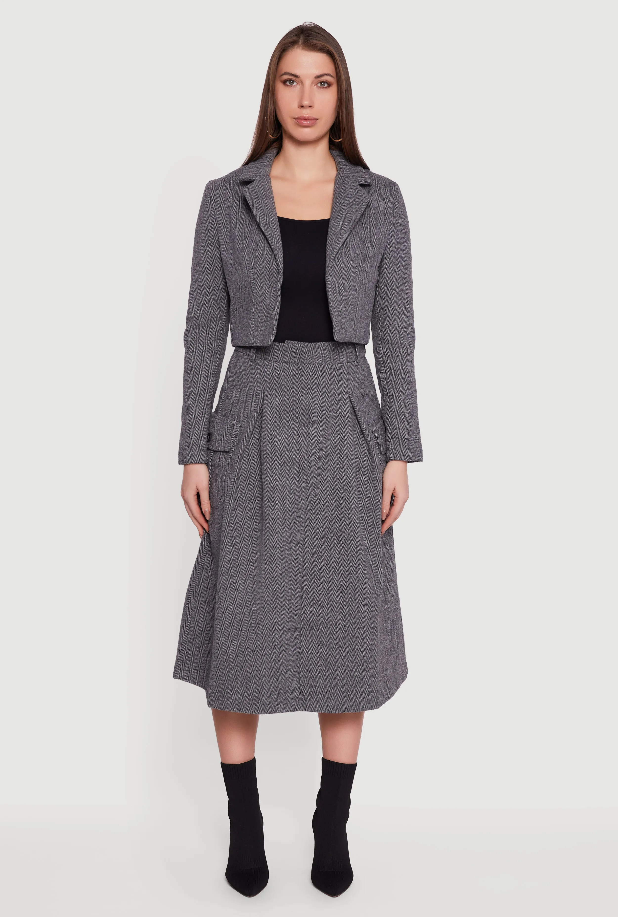 Cropped Open Front Herringbone Blazer sold by Rainbow product image thumbnail 3