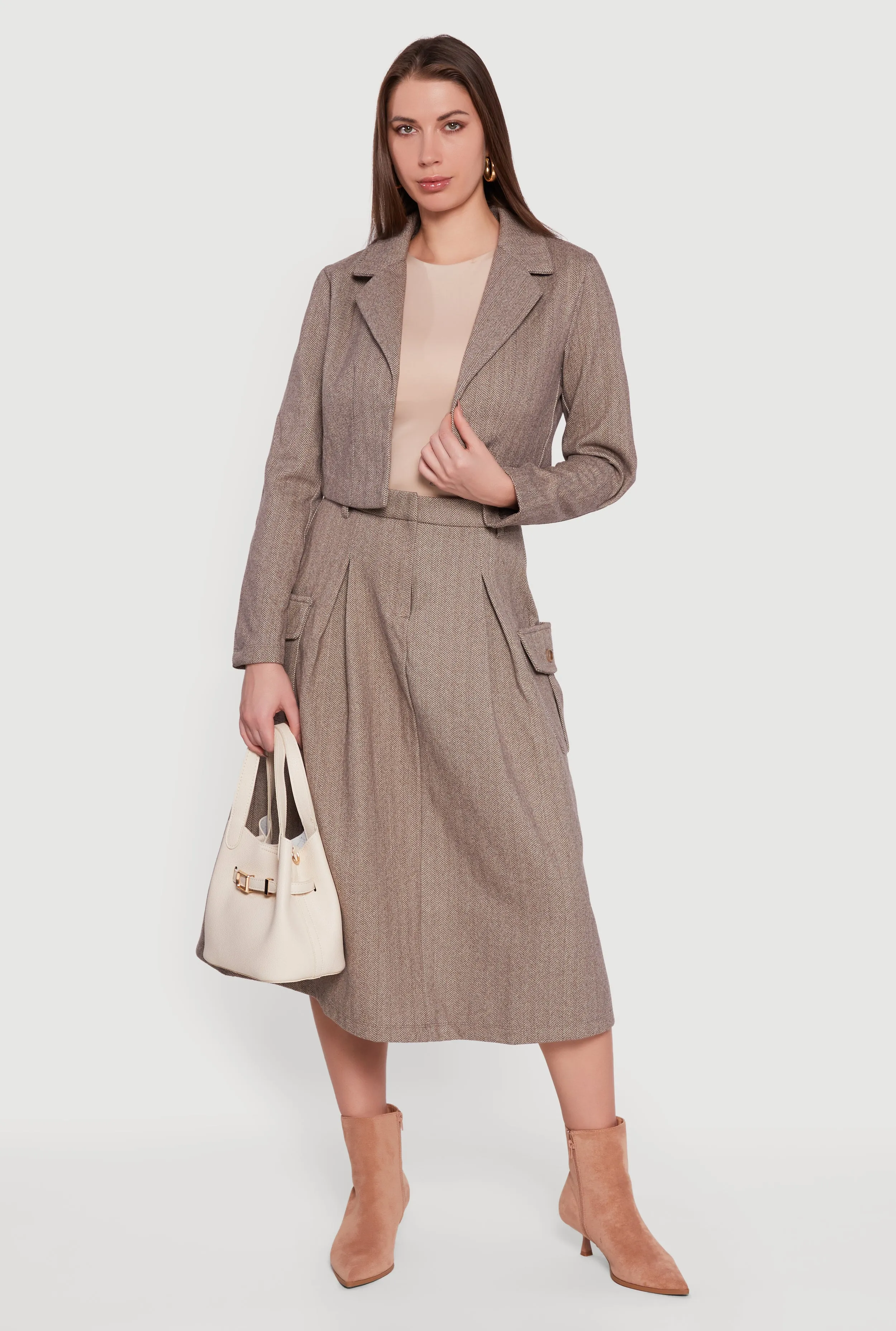 Cropped Open Front Herringbone Blazer sold by Rainbow product image thumbnail 2