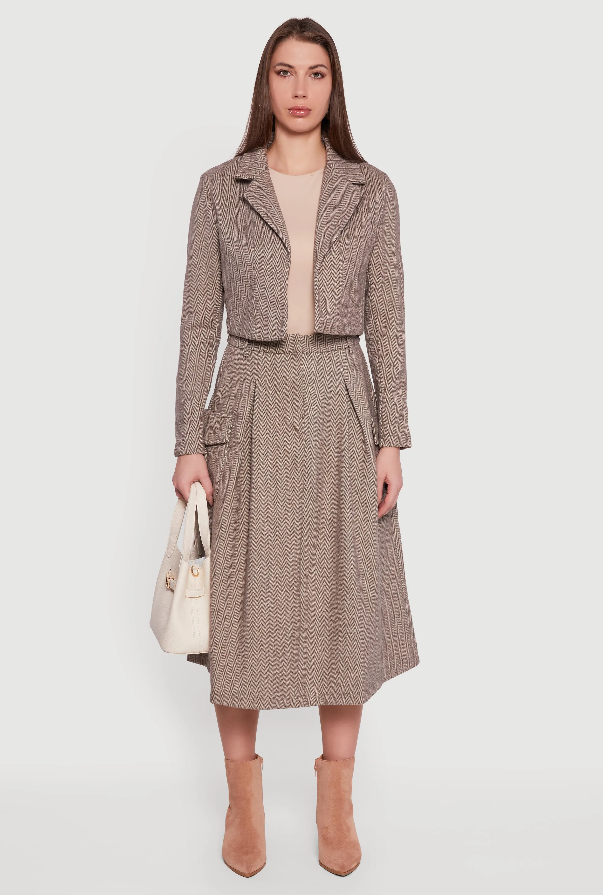 Cropped Open Front Herringbone Blazer sold by Rainbow product image thumbnail 3