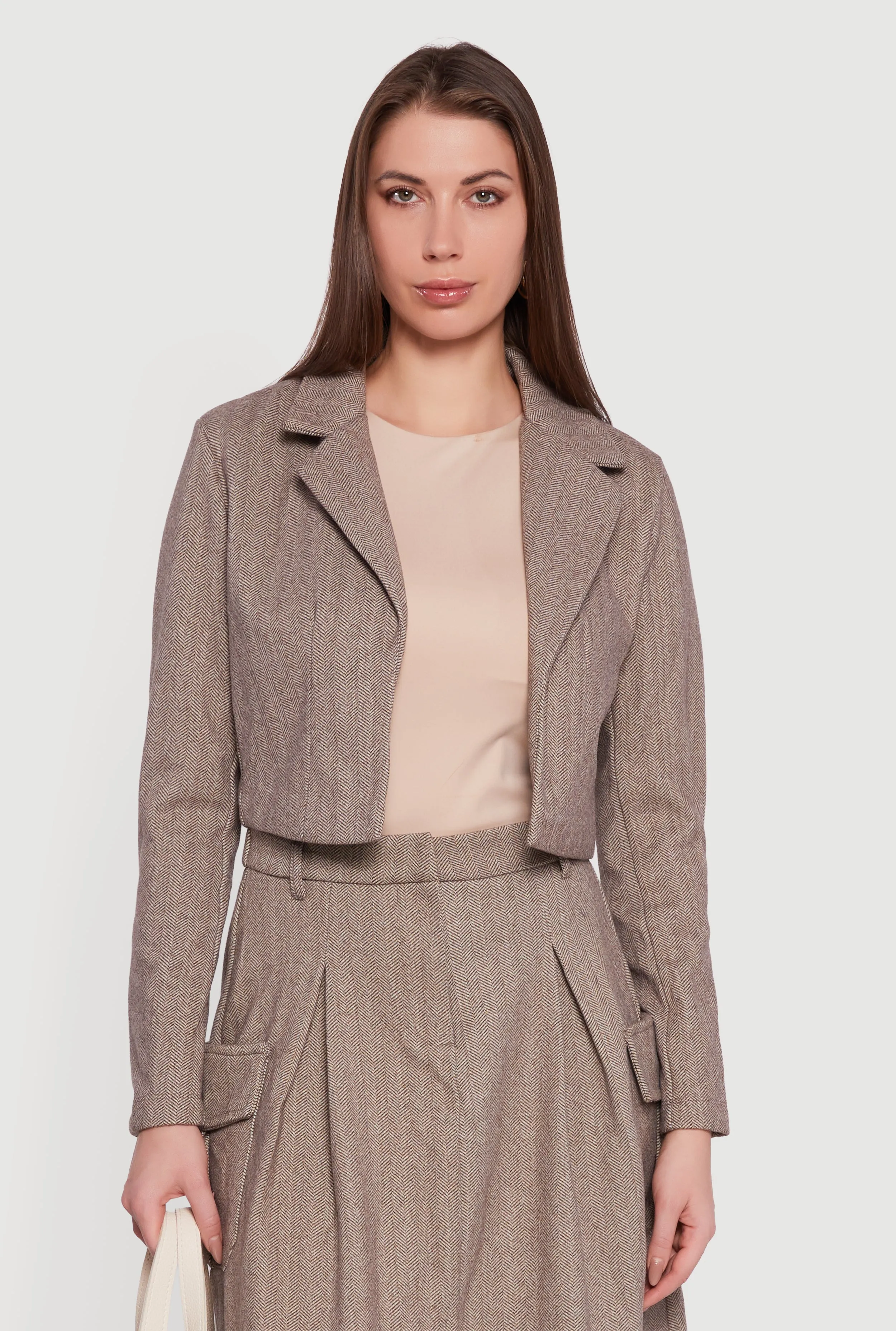 Cropped Open Front Herringbone Blazer sold by Rainbow