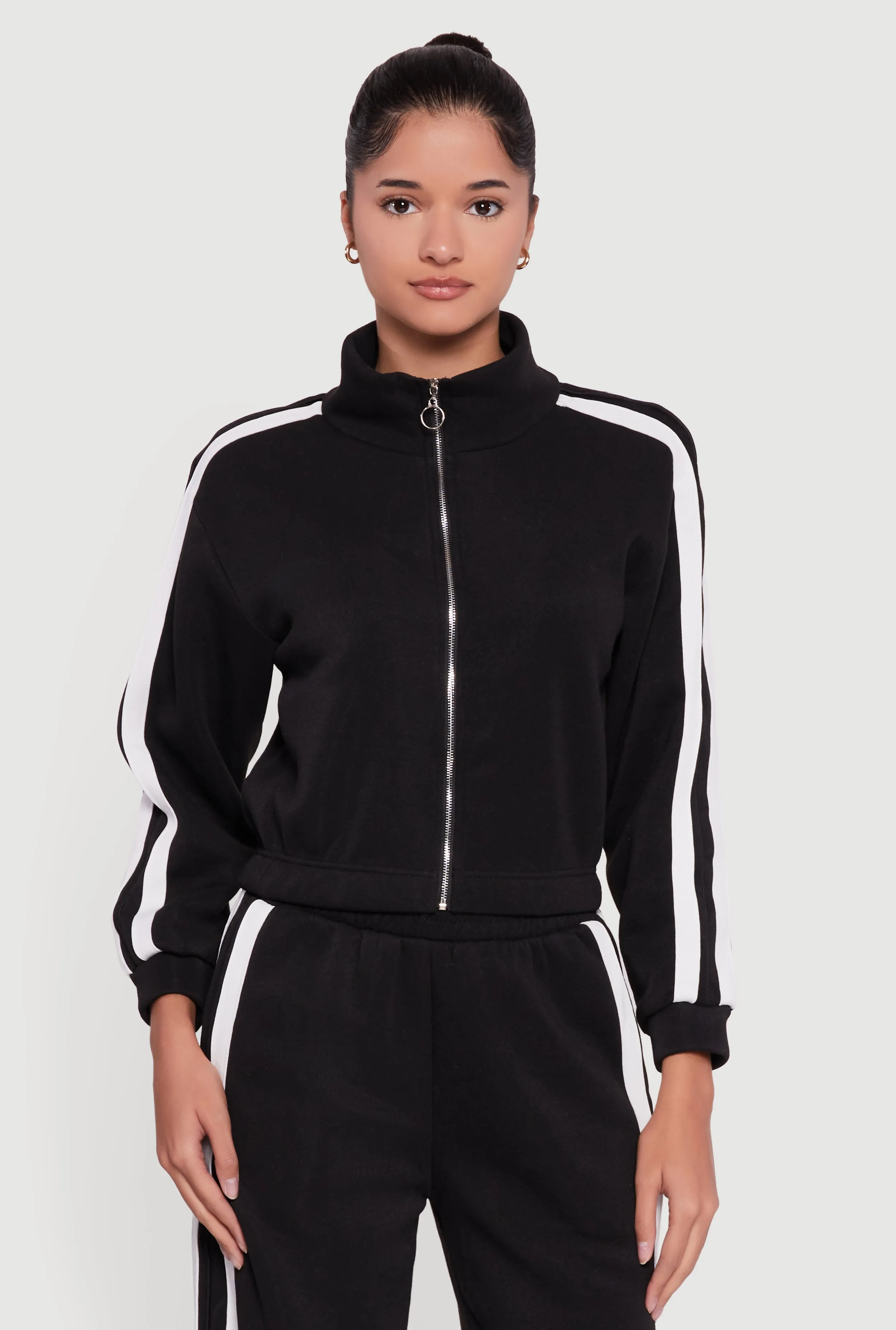 Varsity Stripe Mock Neck Zip Front Sweatshirt sold by Rainbow product image thumbnail 2