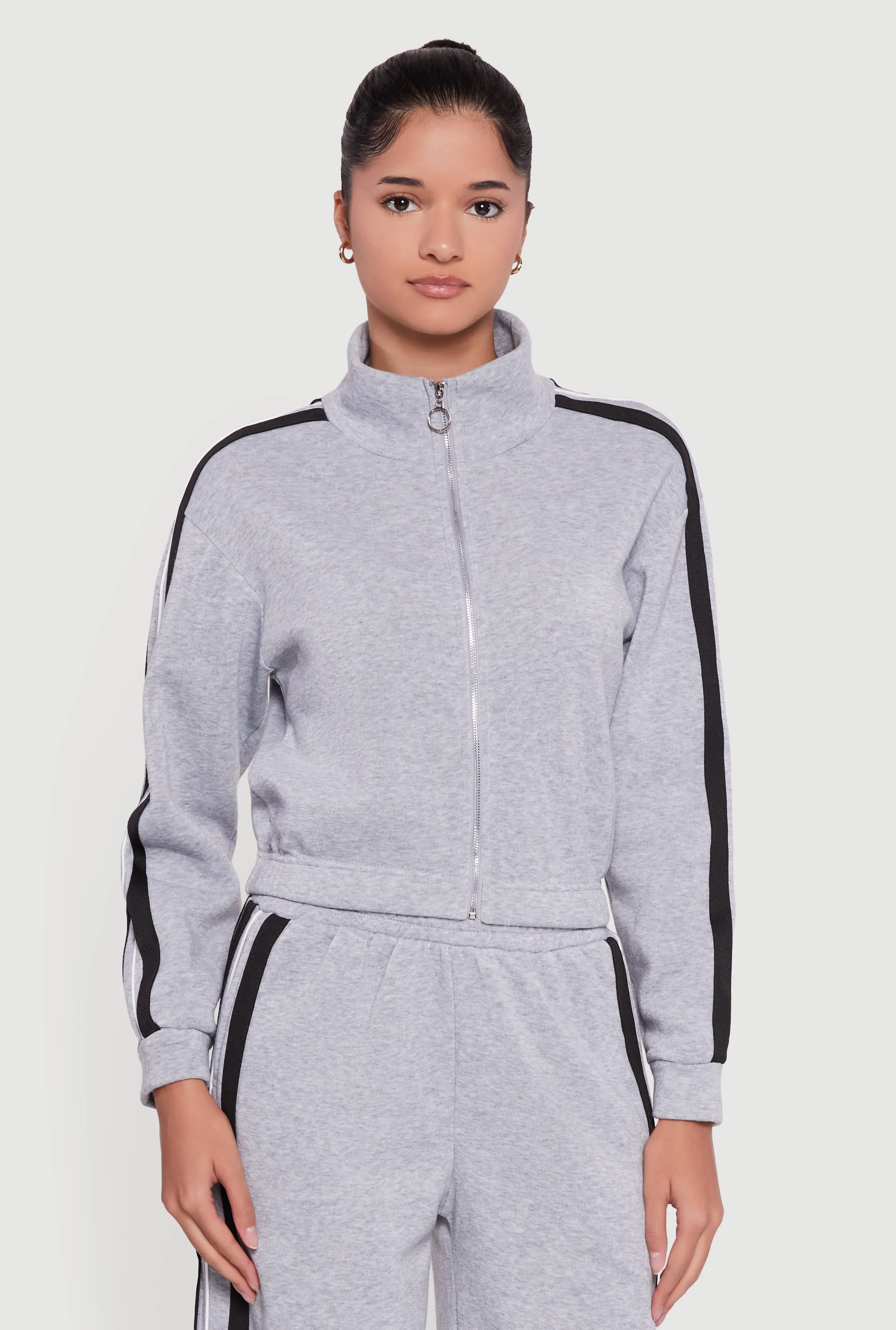 Varsity Stripe Mock Neck Zip Front Sweatshirt sold by Rainbow